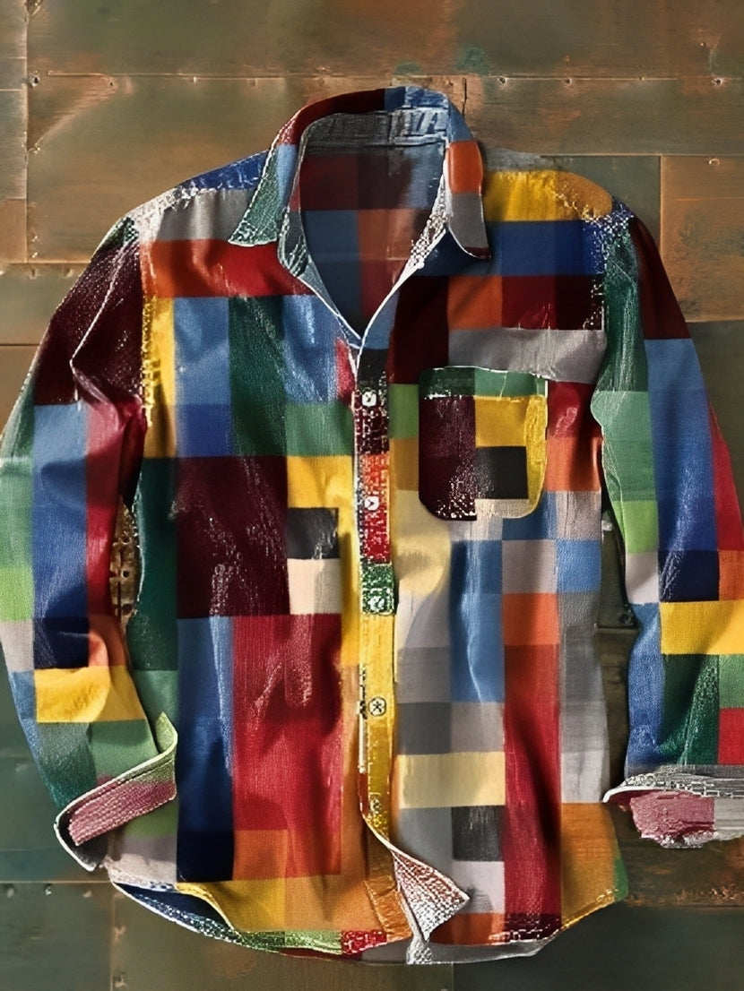 Charles – Camisa de manga larga para hombre – Retro y colorida