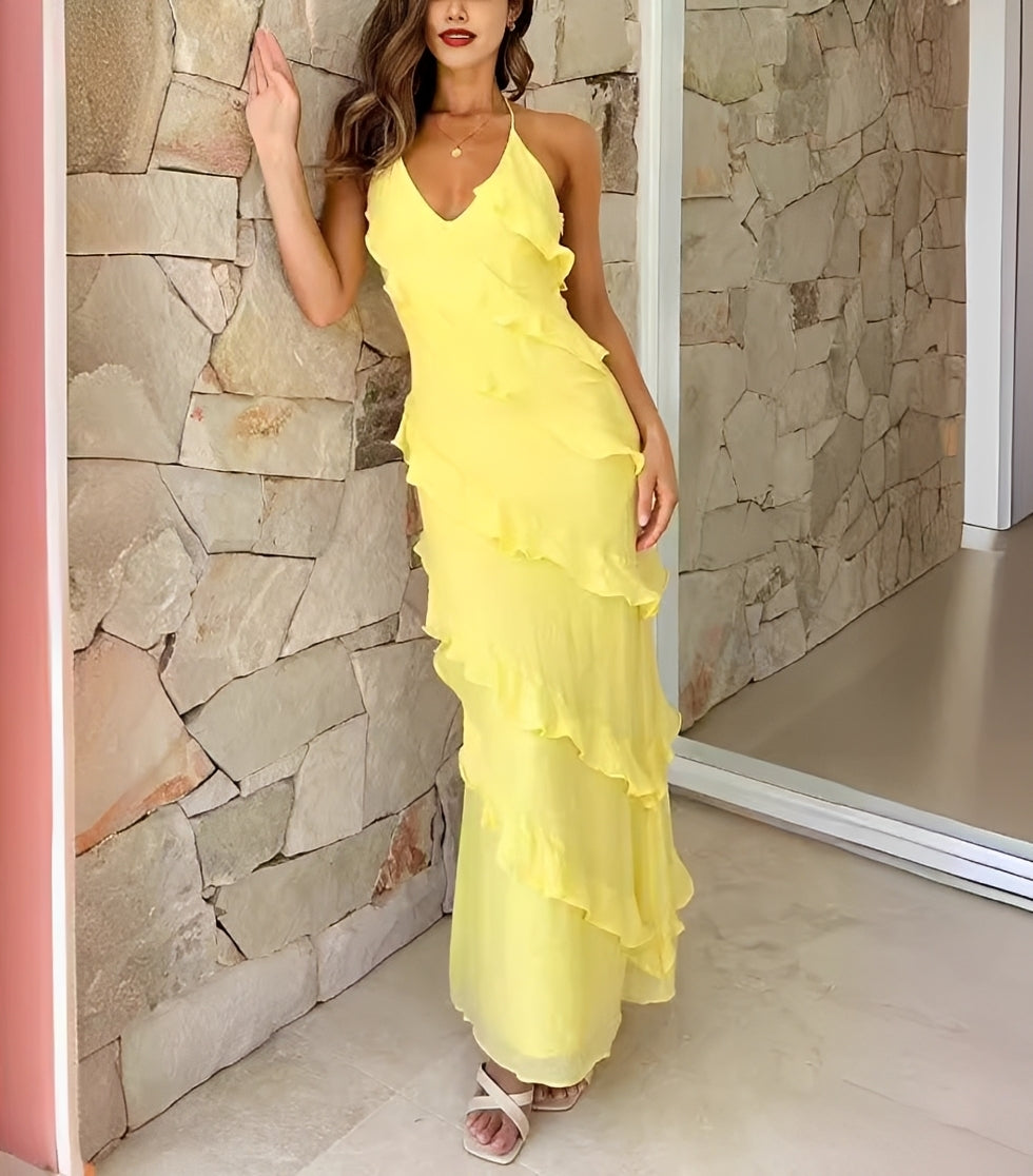 Ashley - Vestido Maxi con Volantes Elegante