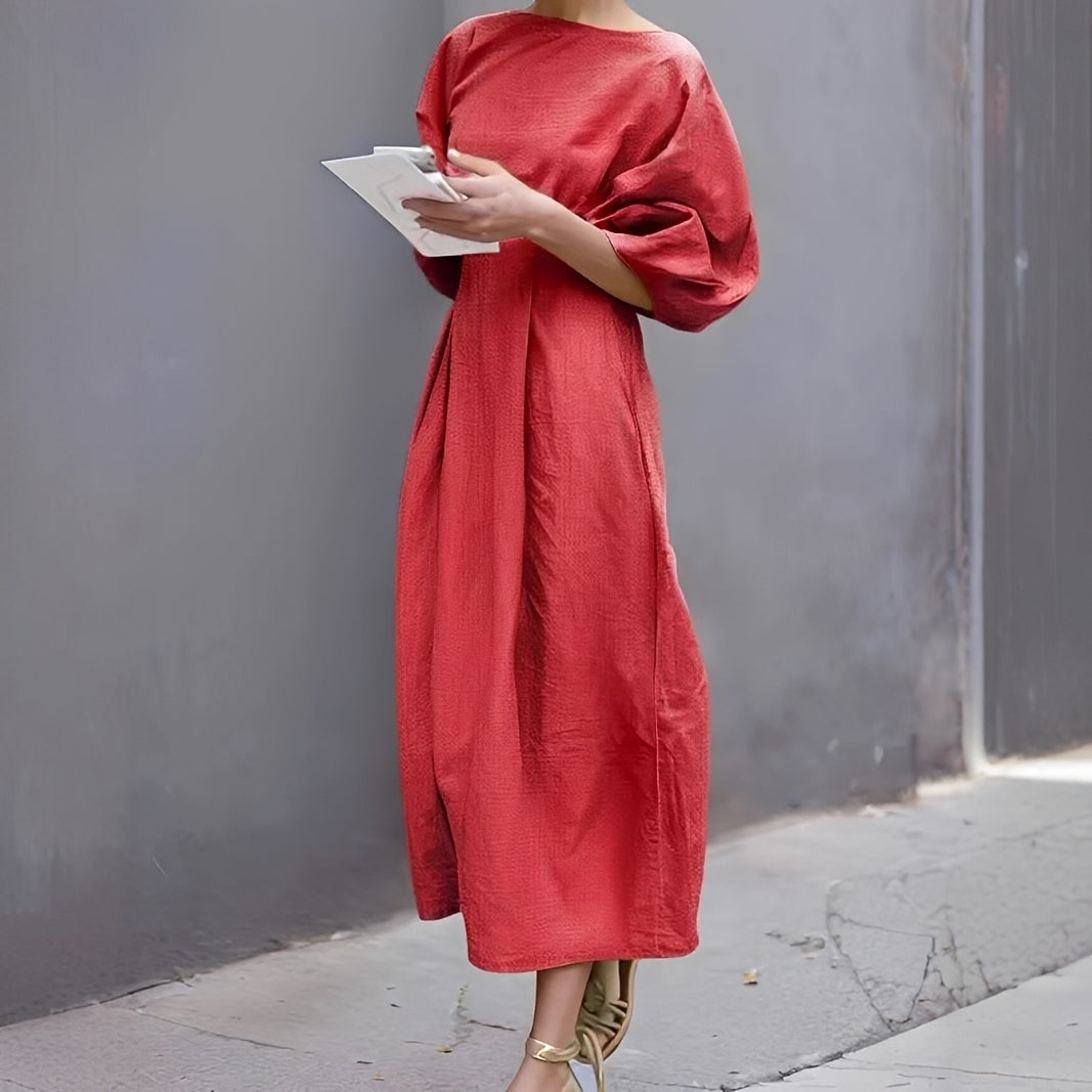 Mariam - Vestido Midi Fruncido Casual