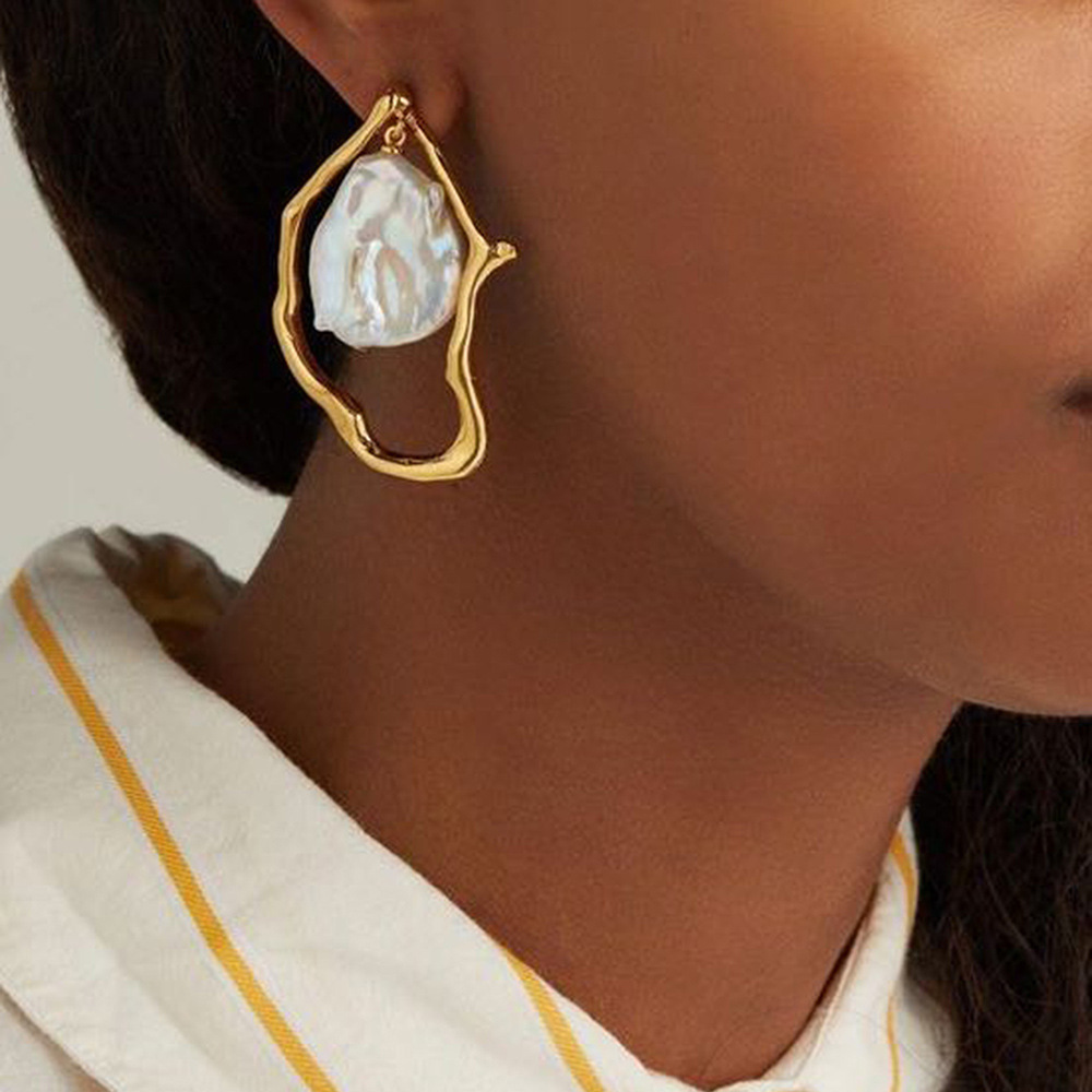 Pendientes de perlas irregulares - aretes de perlas colgantes