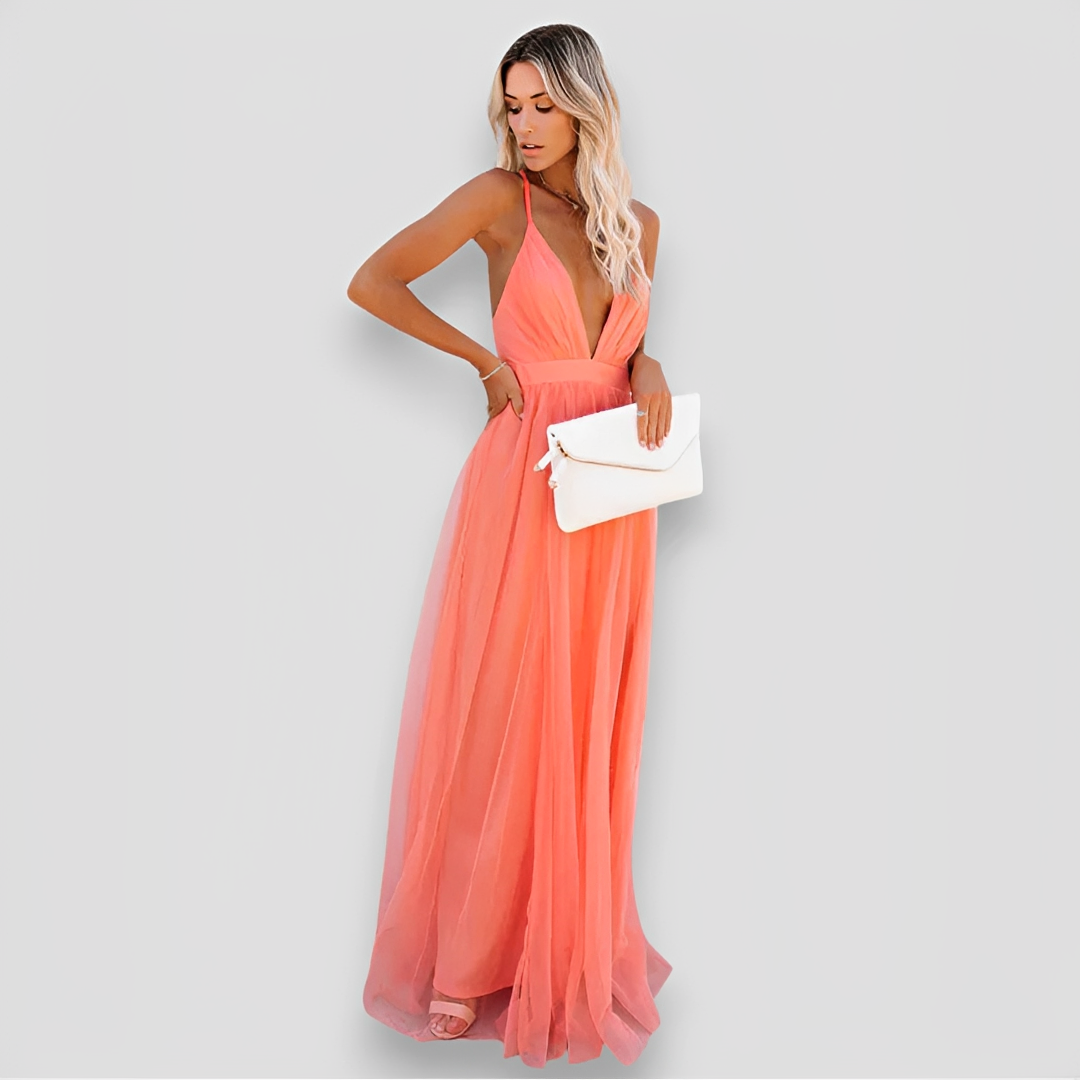 Lidia - Maxi Vestido Elegante con Cuello en V
