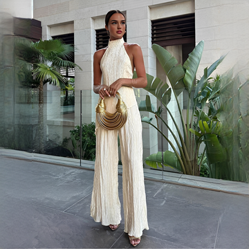 Elvissa - Conjunto elegante de top y pantalones de pierna ancha
