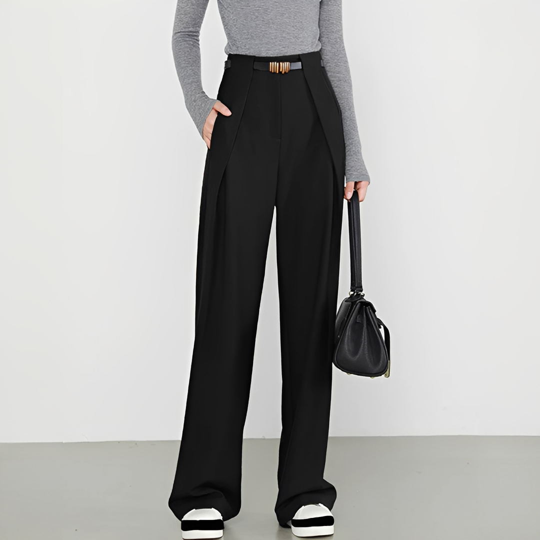 Hasmin - Pantalones rectos con bolsillos simples