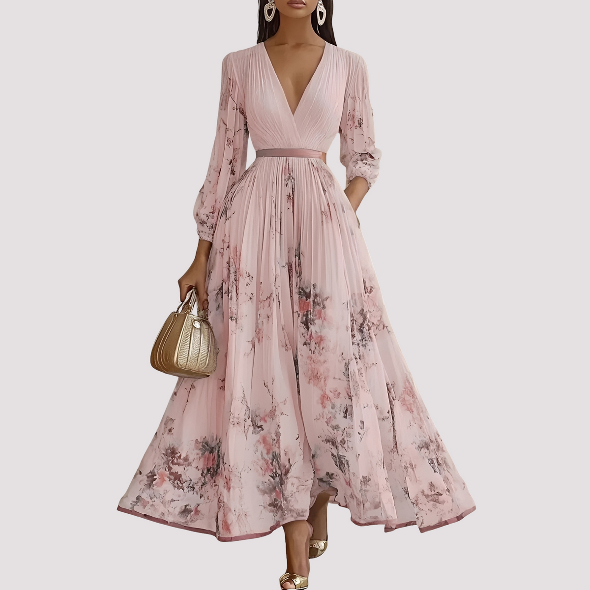 Leah - Vestido Midi Floral de Manga Larga