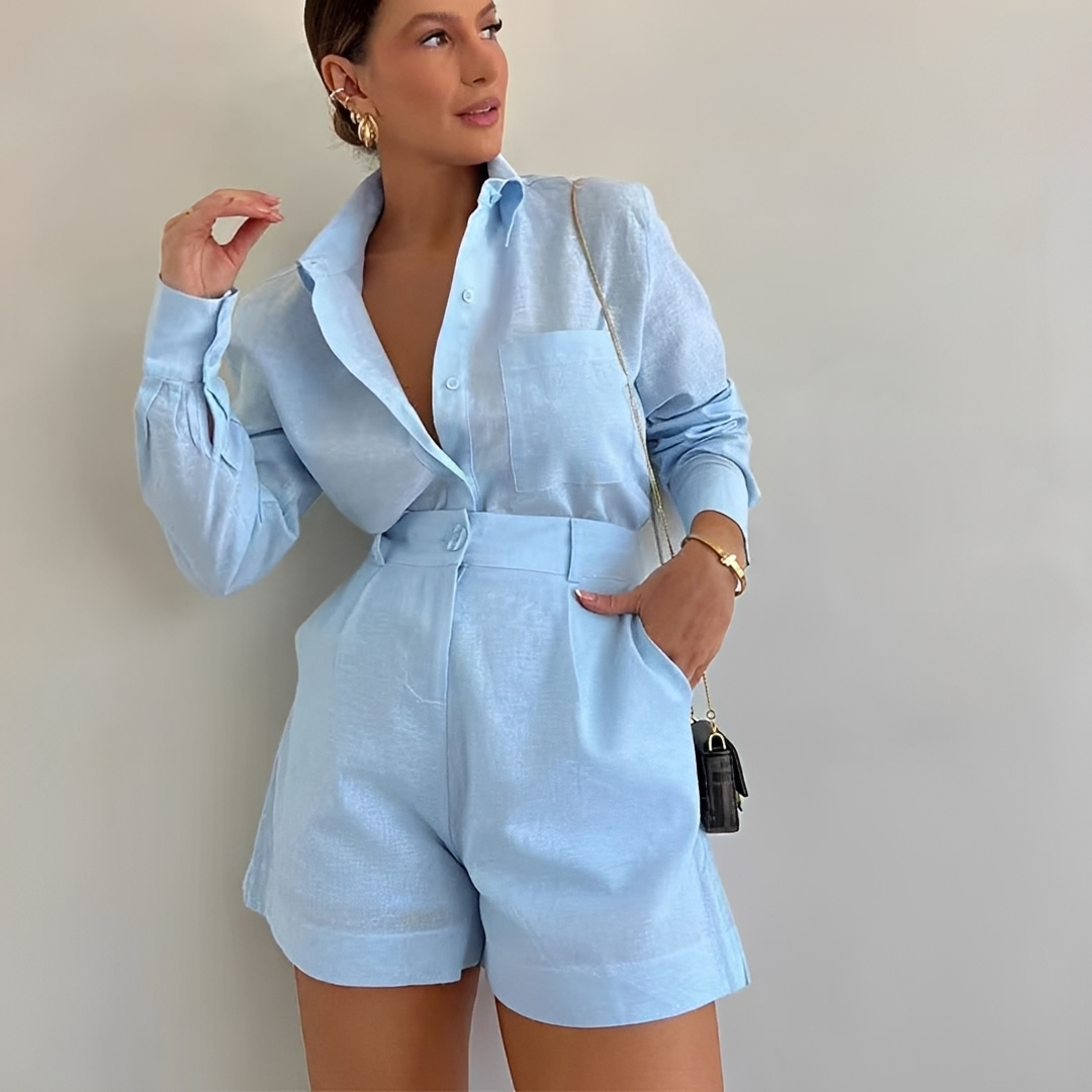 Yasin - Conjunto de Pantalones Cortos Sueltos de Manga Larga