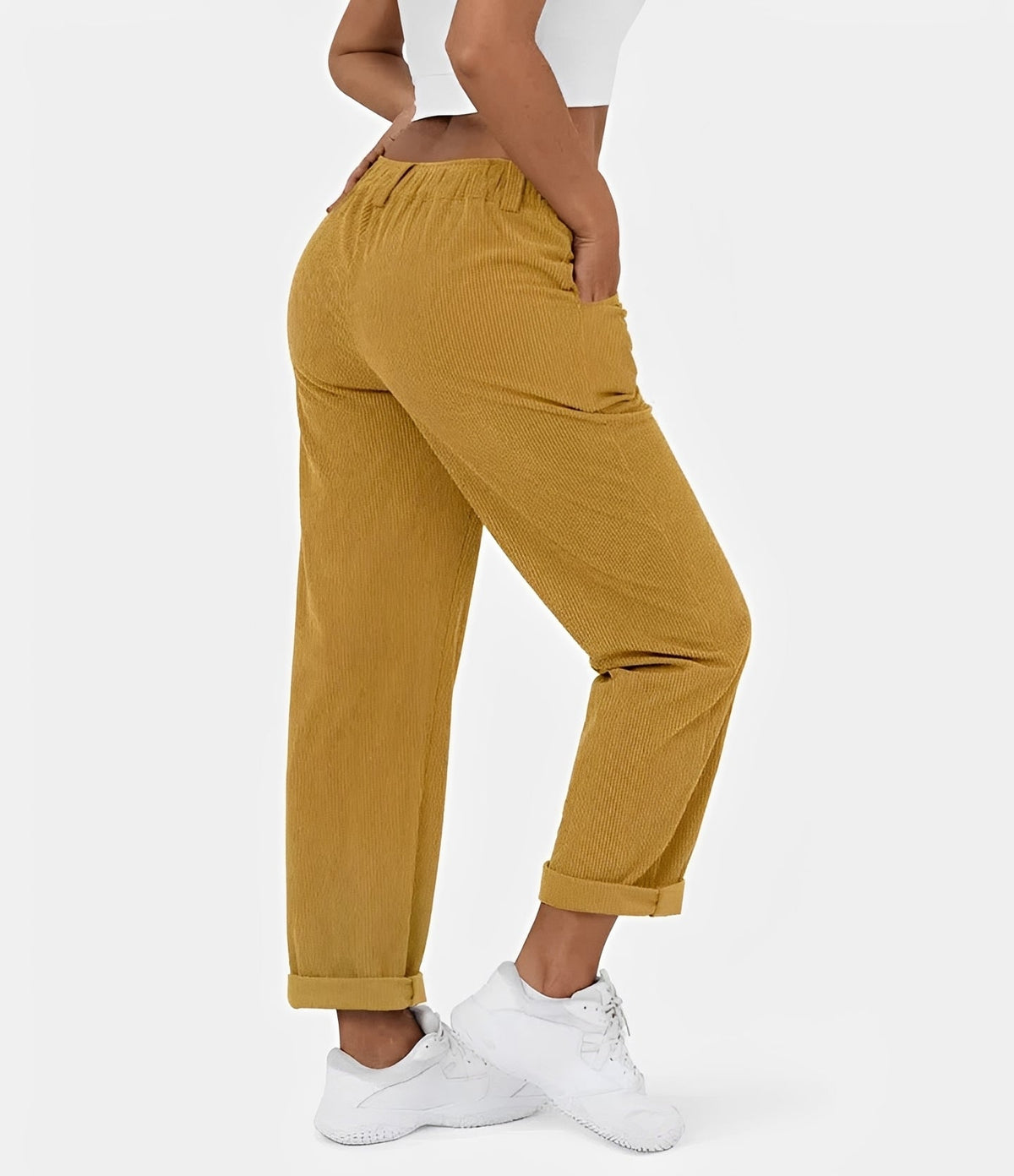Liana - Pantalones de Pana de Cintura Alta Casuales