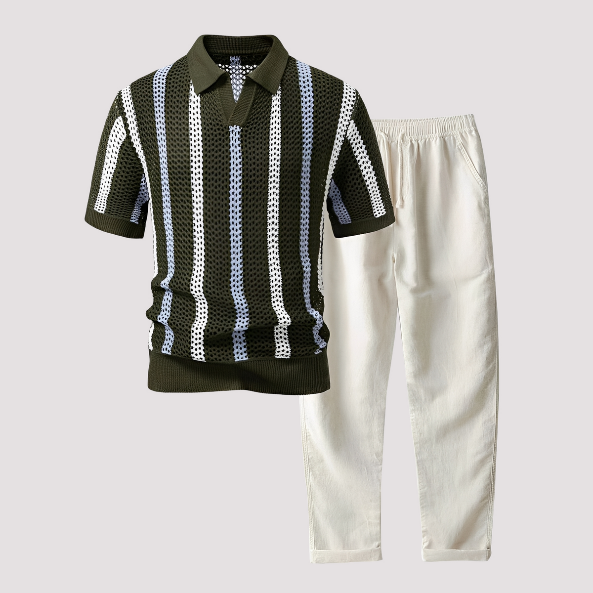 Richards - Conjunto de Polo a Rayas Cómodo y Pantalones