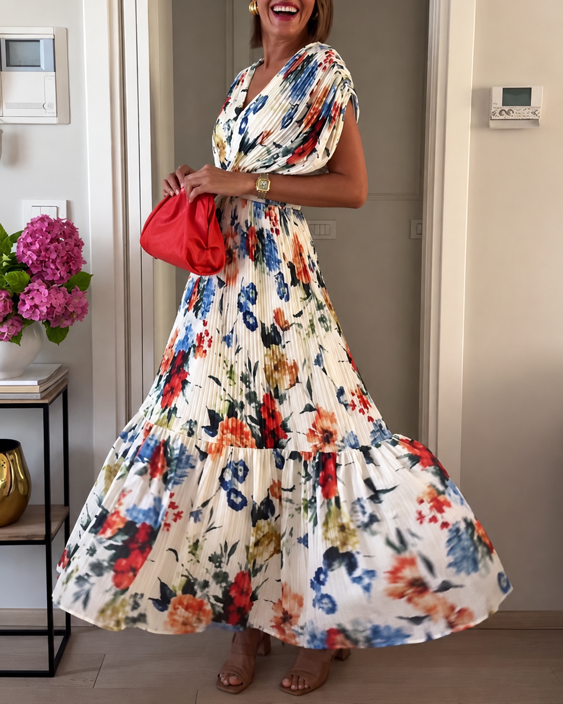 Sharon - Vestido Floral Elegante con Pliegues