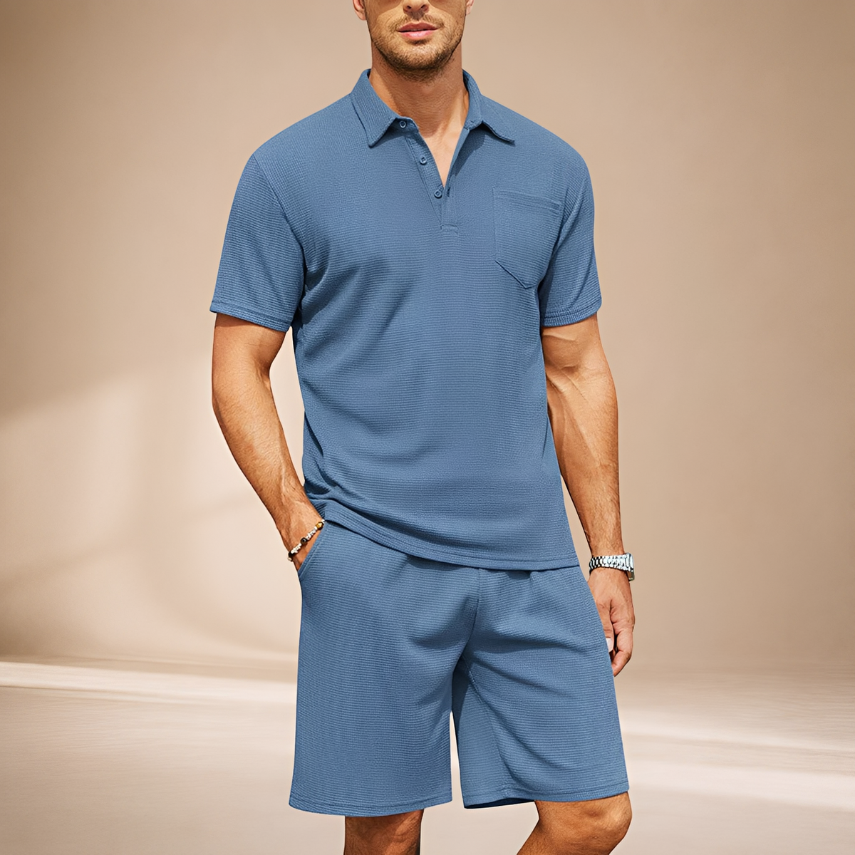 Barry - Conjunto de Polo de Waffle Casual