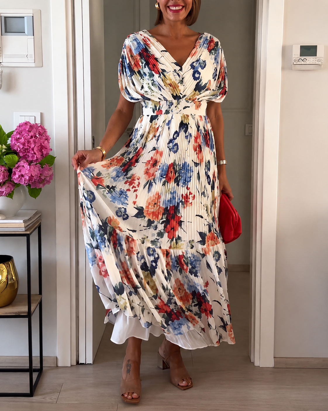 Sharon - Vestido Floral Elegante con Pliegues