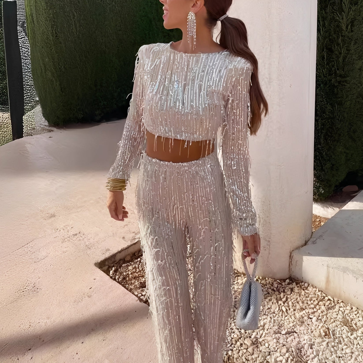 Meghan - Conjunto de Lentejuelas con Flecos y Estilo
