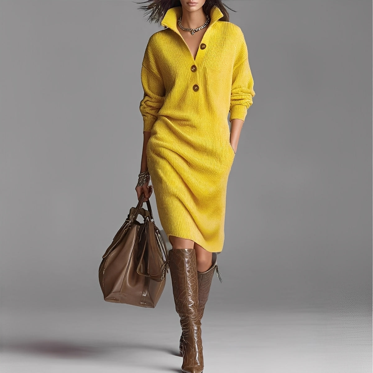 Camryn - Vestido elegante con botones y cuello para mujeres