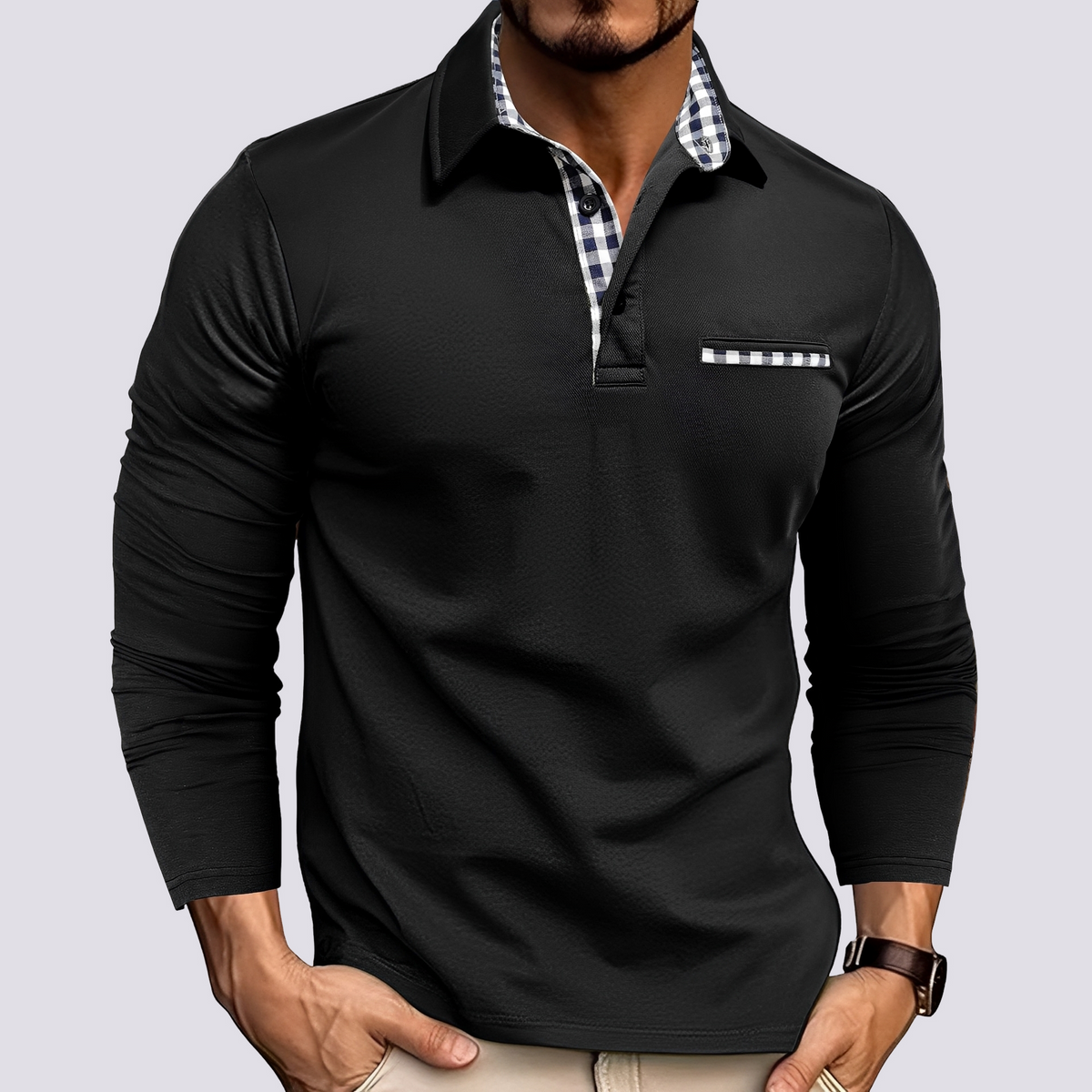 Mark – Polo para hombre – Camisa de manga larga casual