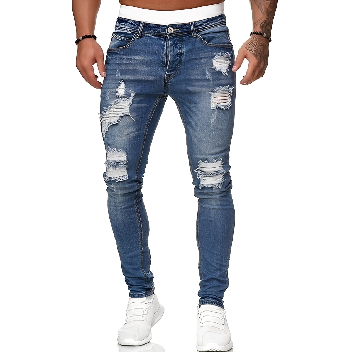 Annie - Jeans ajustados casuales con rasgaduras para hombres