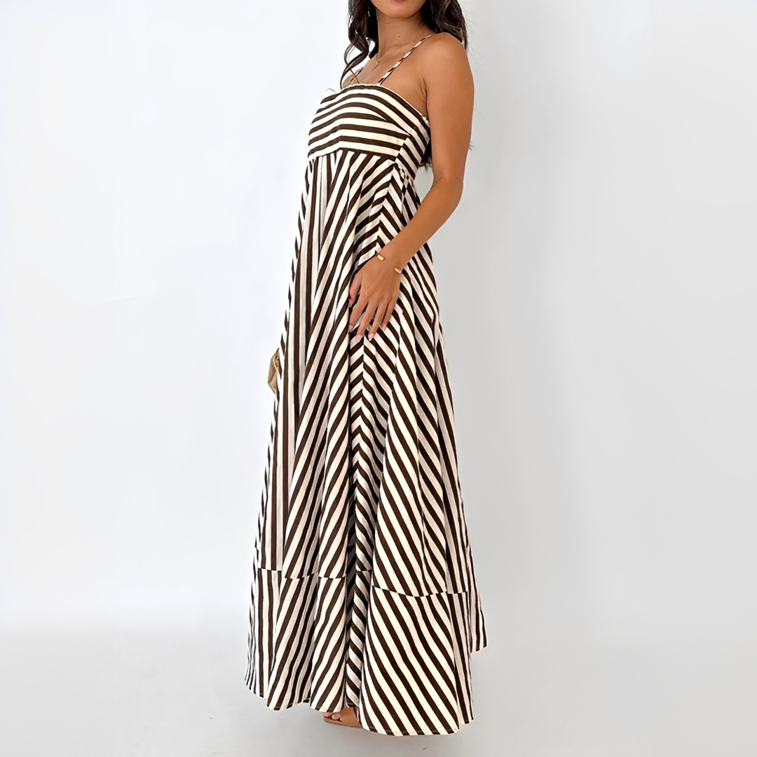 Lerra - Vestido Largo con Pliegues y Rayas