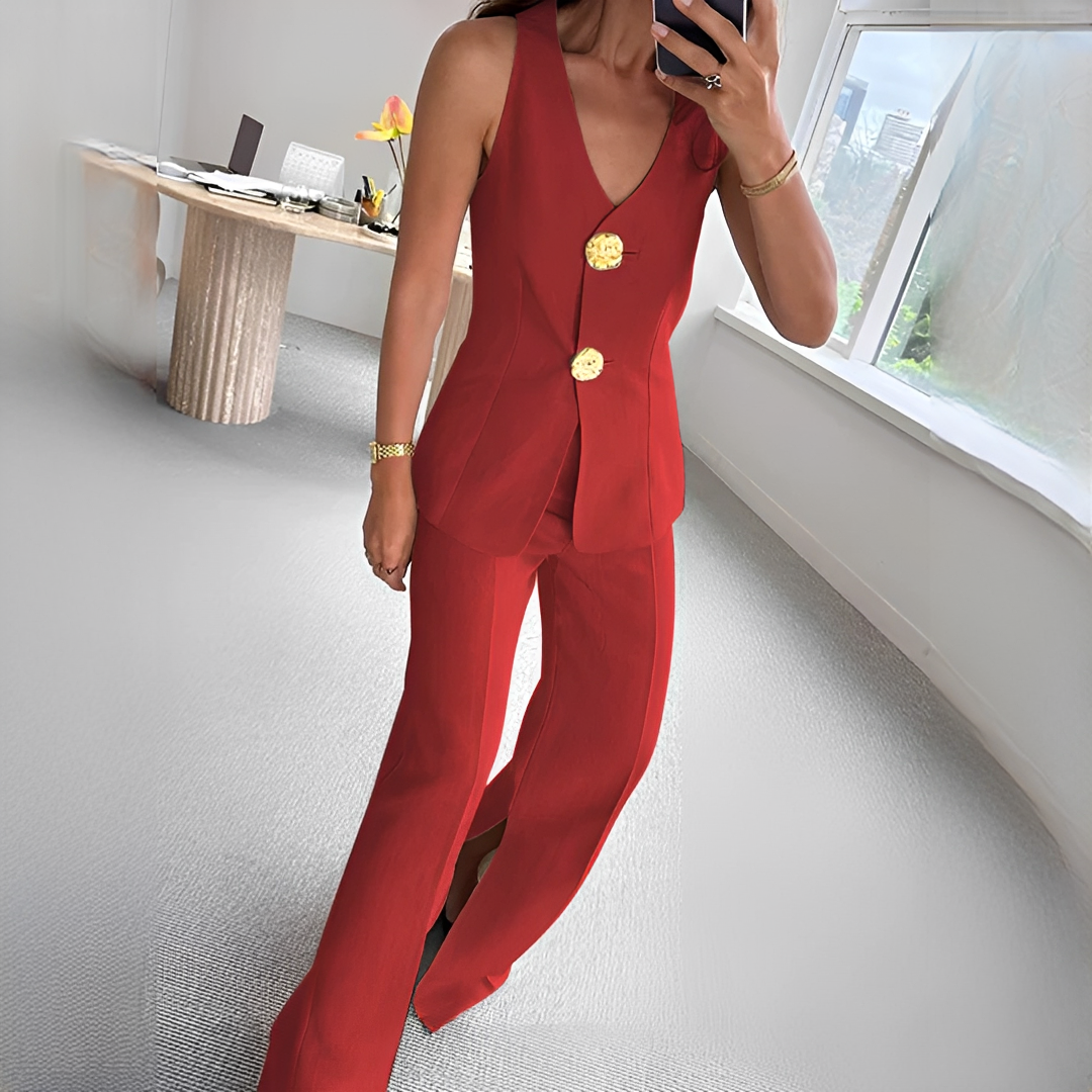 Verna - Conjunto casual de top sin mangas y pantalones