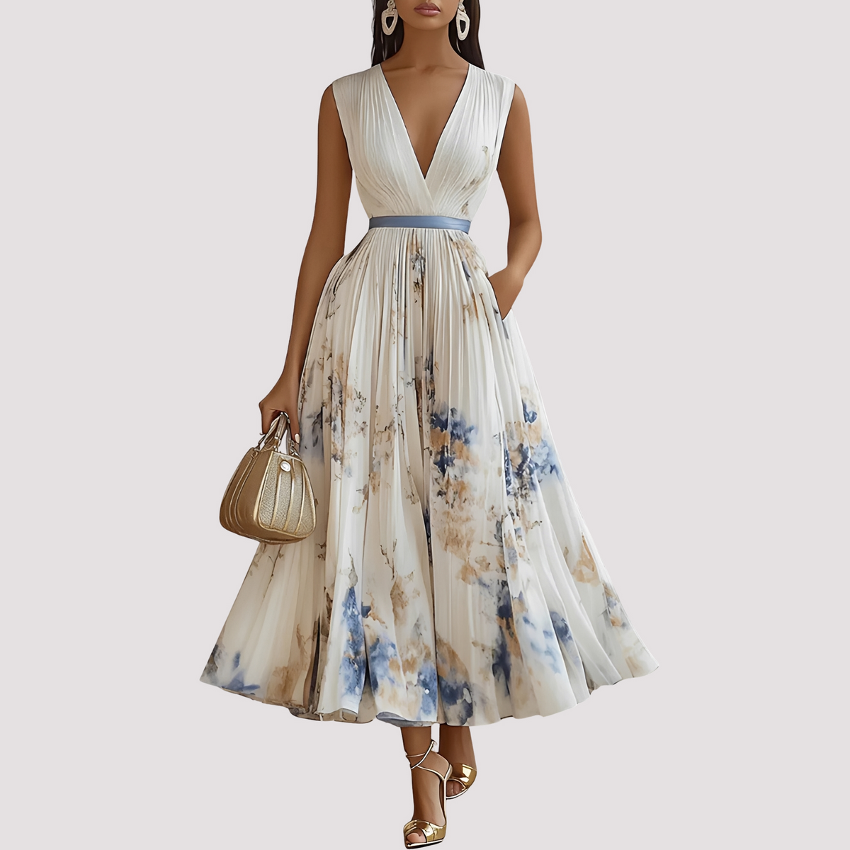 Leah - Vestido Midi Floral de Manga Larga