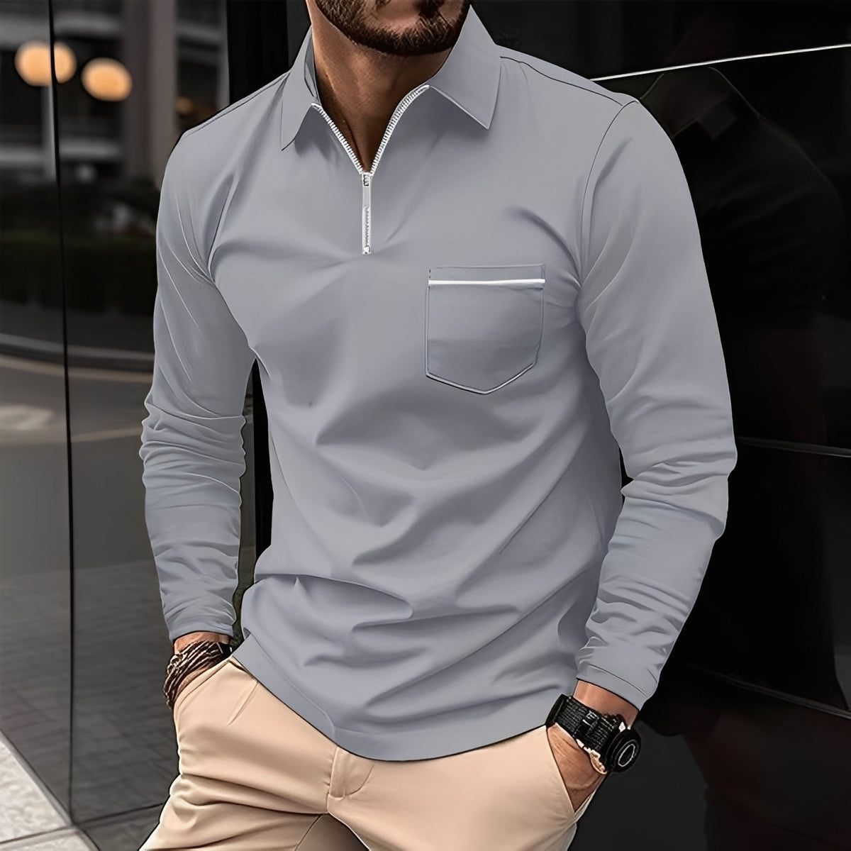 Florent - Polo de manga larga para hombres con cremallera