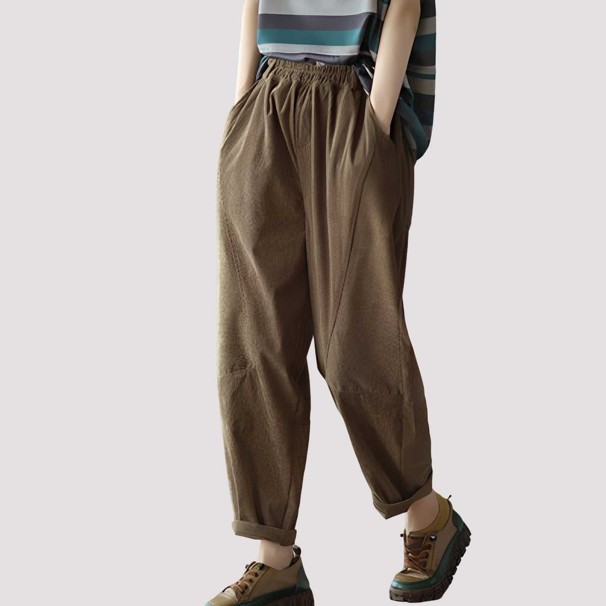 Stella - Pantalones harem informales con cintura elástica para mujeres