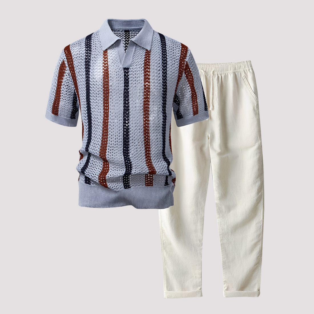 Richards - Conjunto de Polo a Rayas Cómodo y Pantalones