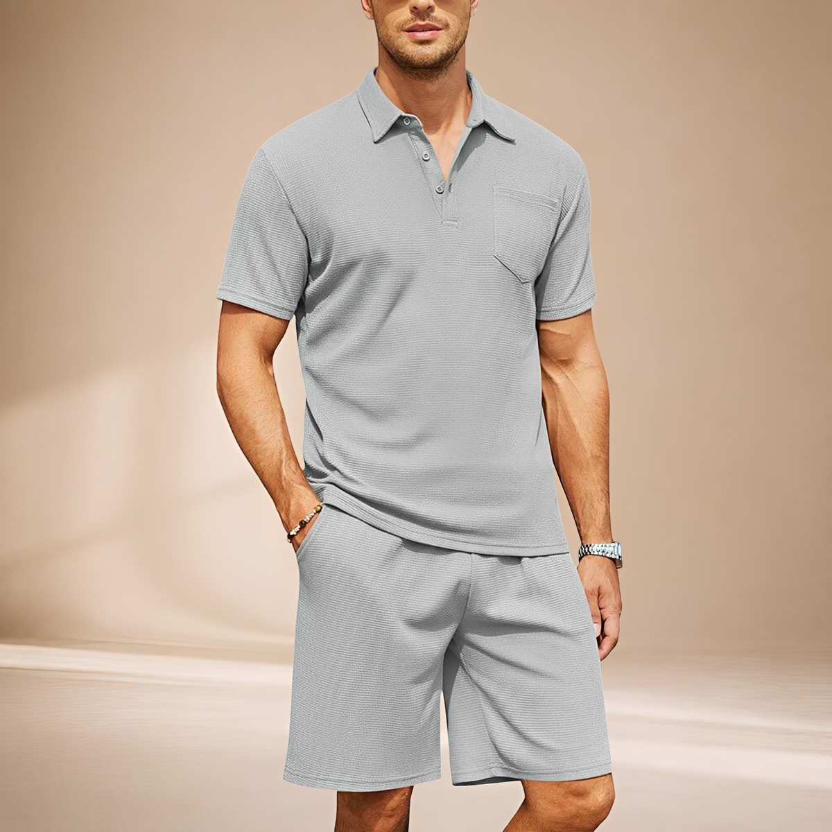 Barry - Conjunto de Polo de Waffle Casual