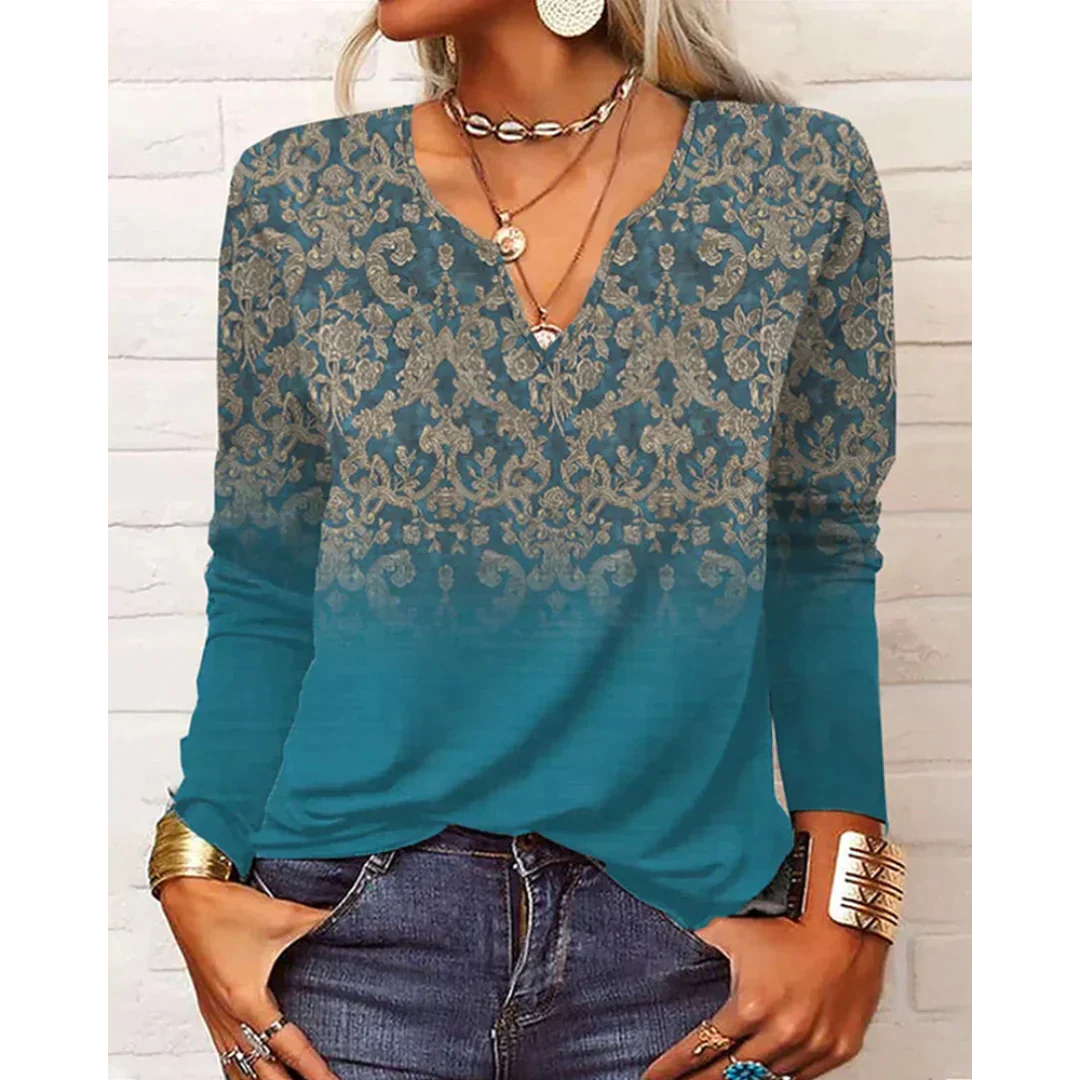 Katharina - Blusa Bohemia Multicolor de Manga Larga y Escote en V