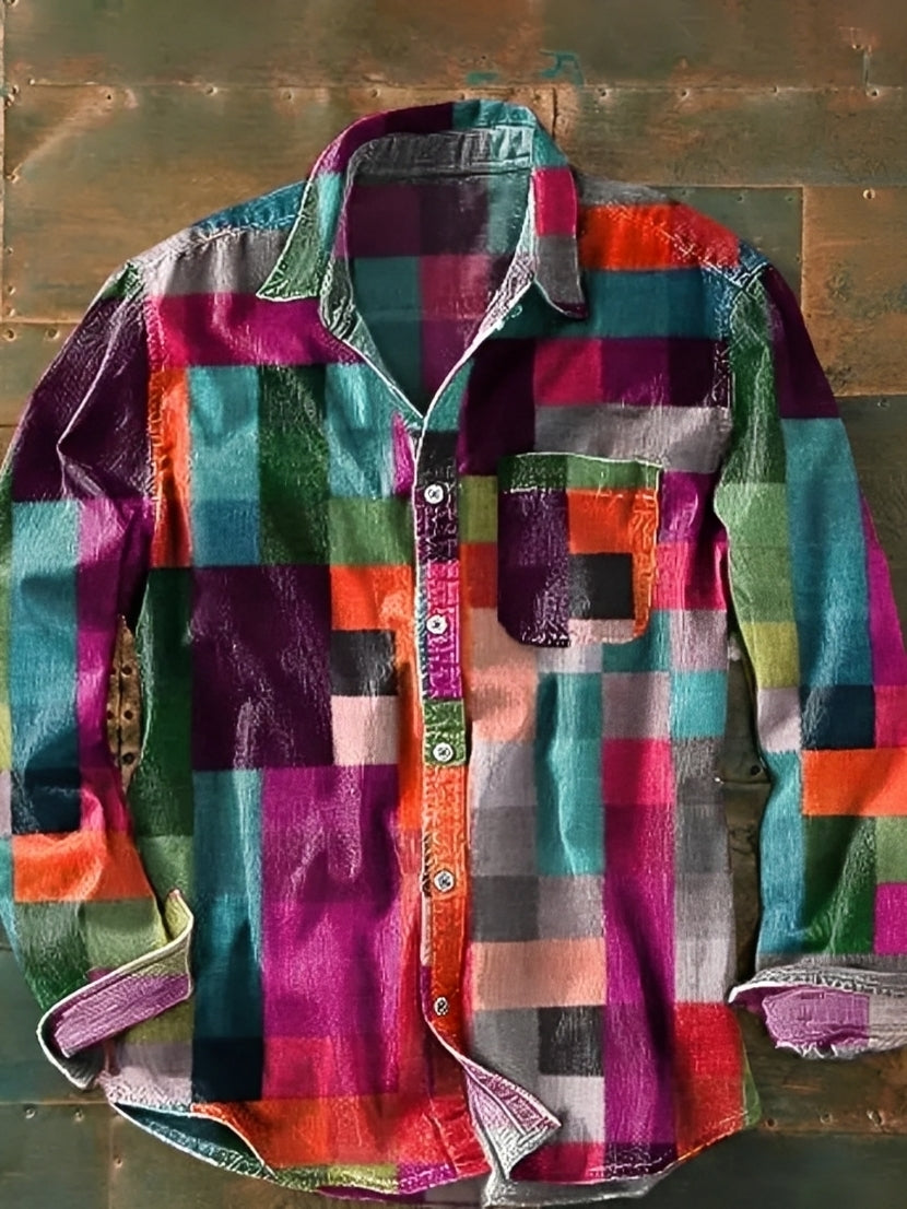 Charles – Camisa de manga larga para hombre – Retro y colorida