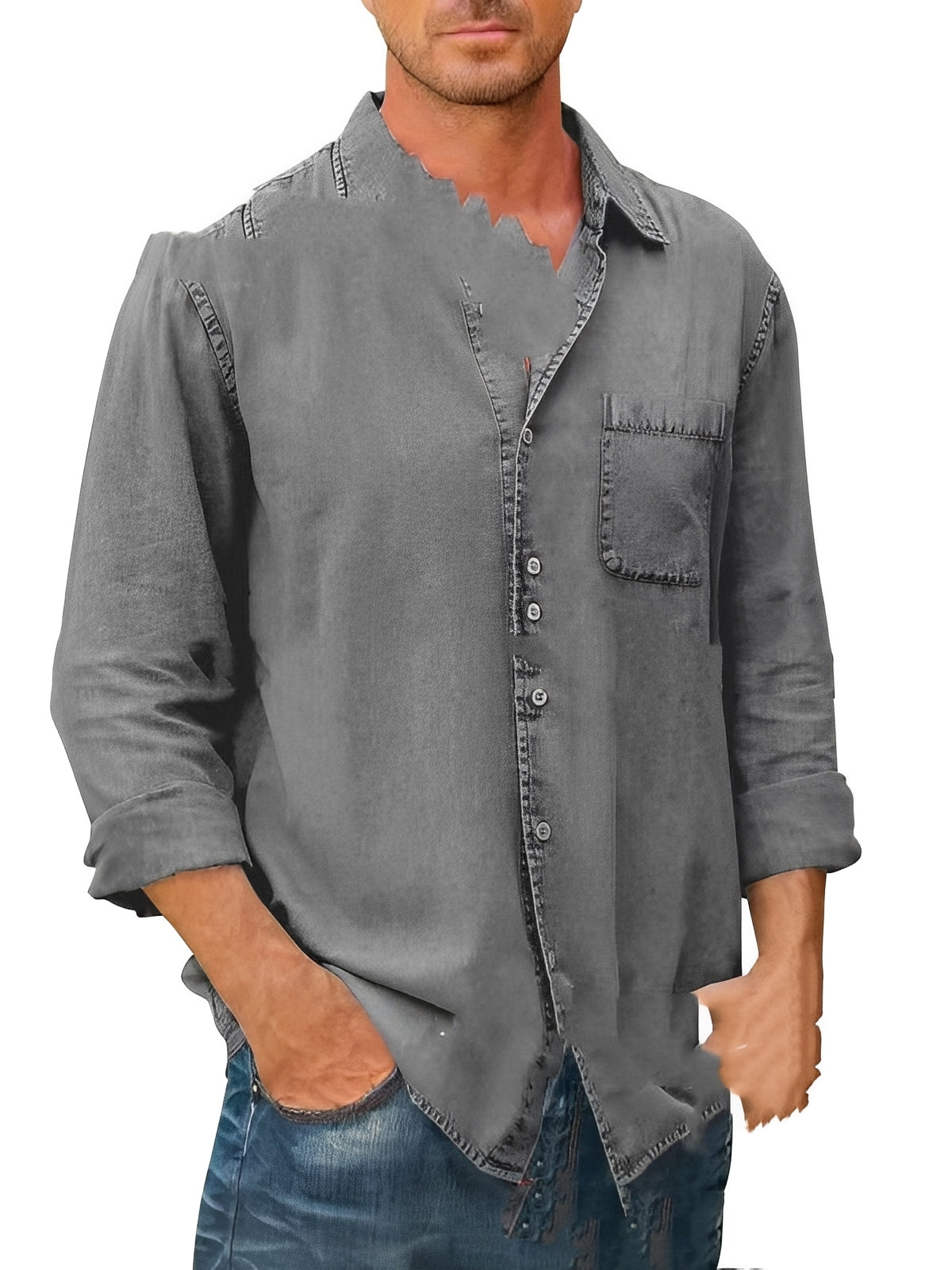 Alfie - Camisa Lavada de Manga Larga