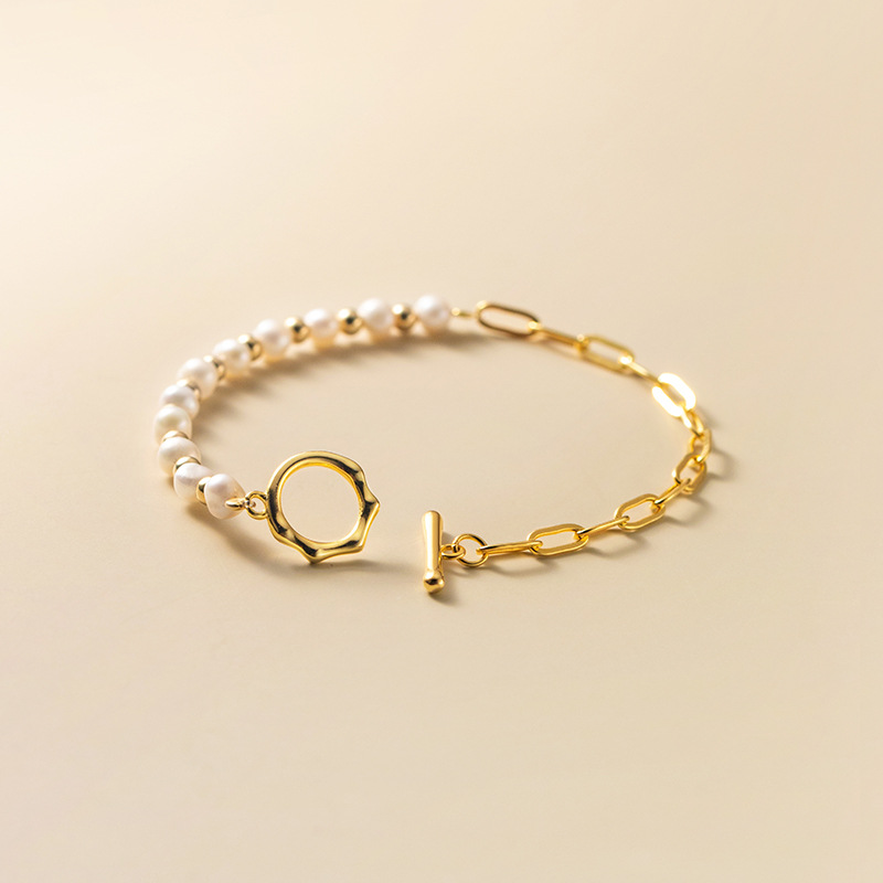 Pulsera de perlas a medio lado - Pulsera de perlas en partes iguales
