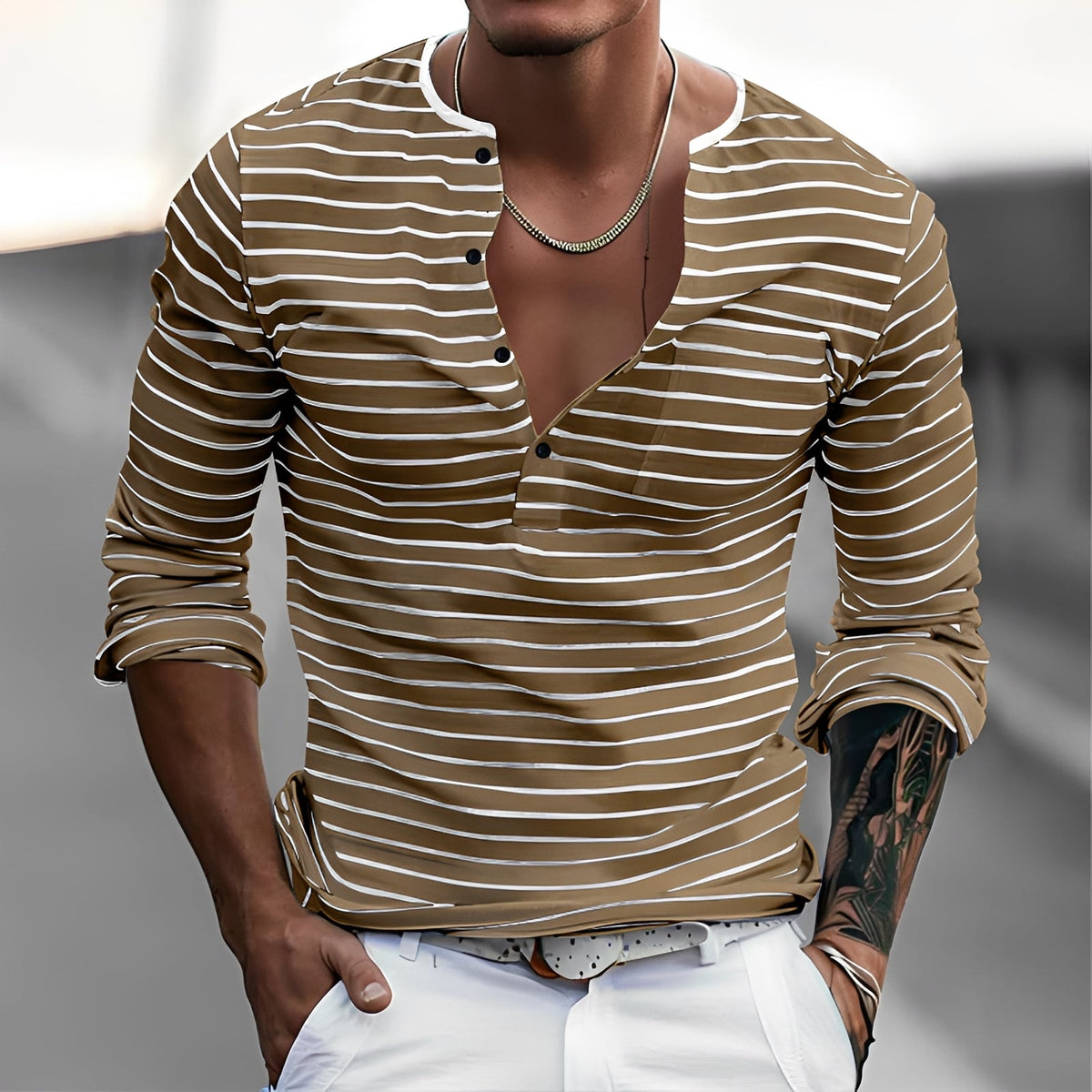 Thomson - Camisa Estilizada de Manga Larga a Rayas