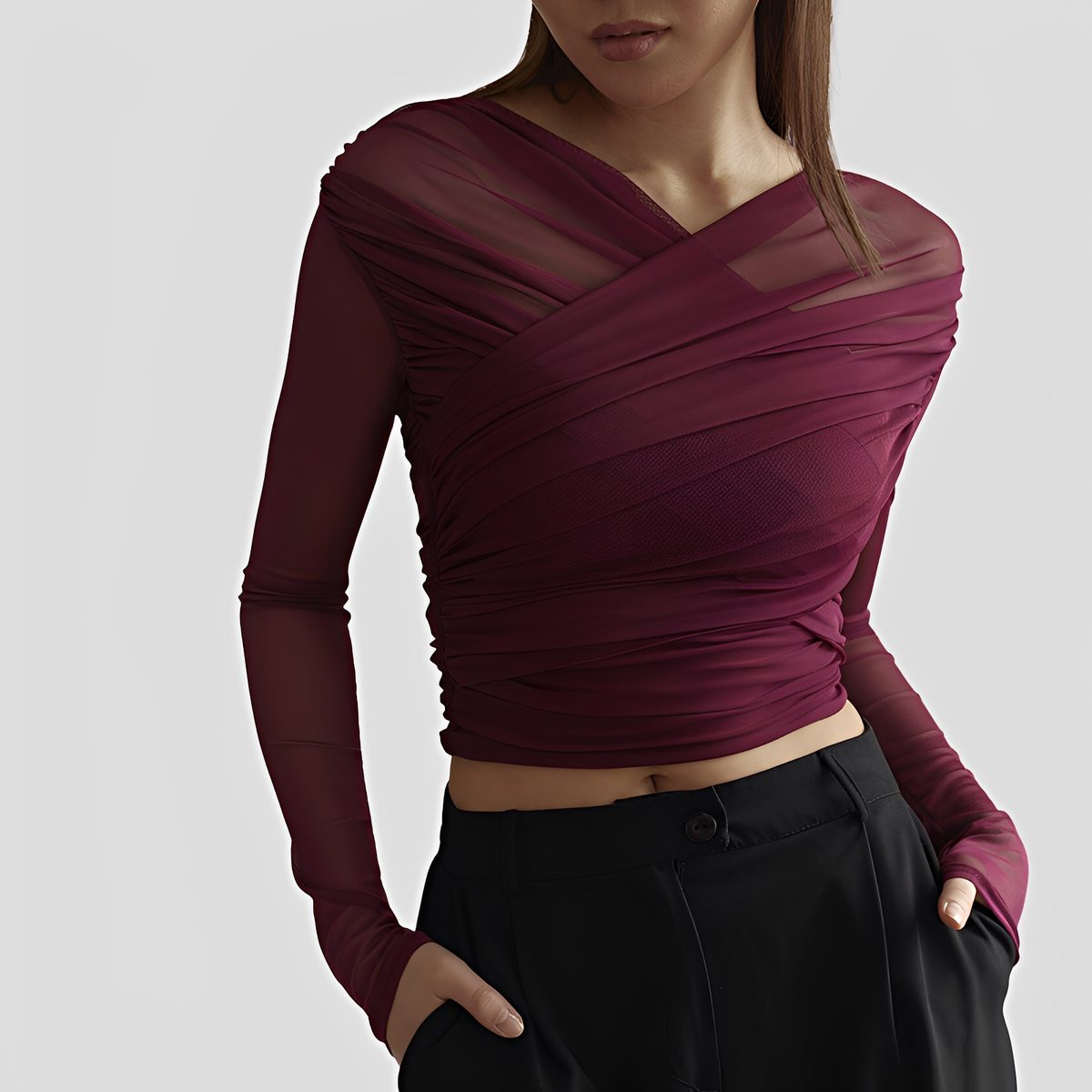 Cara - Blusa Estilosa con Fruncido y Manga Larga