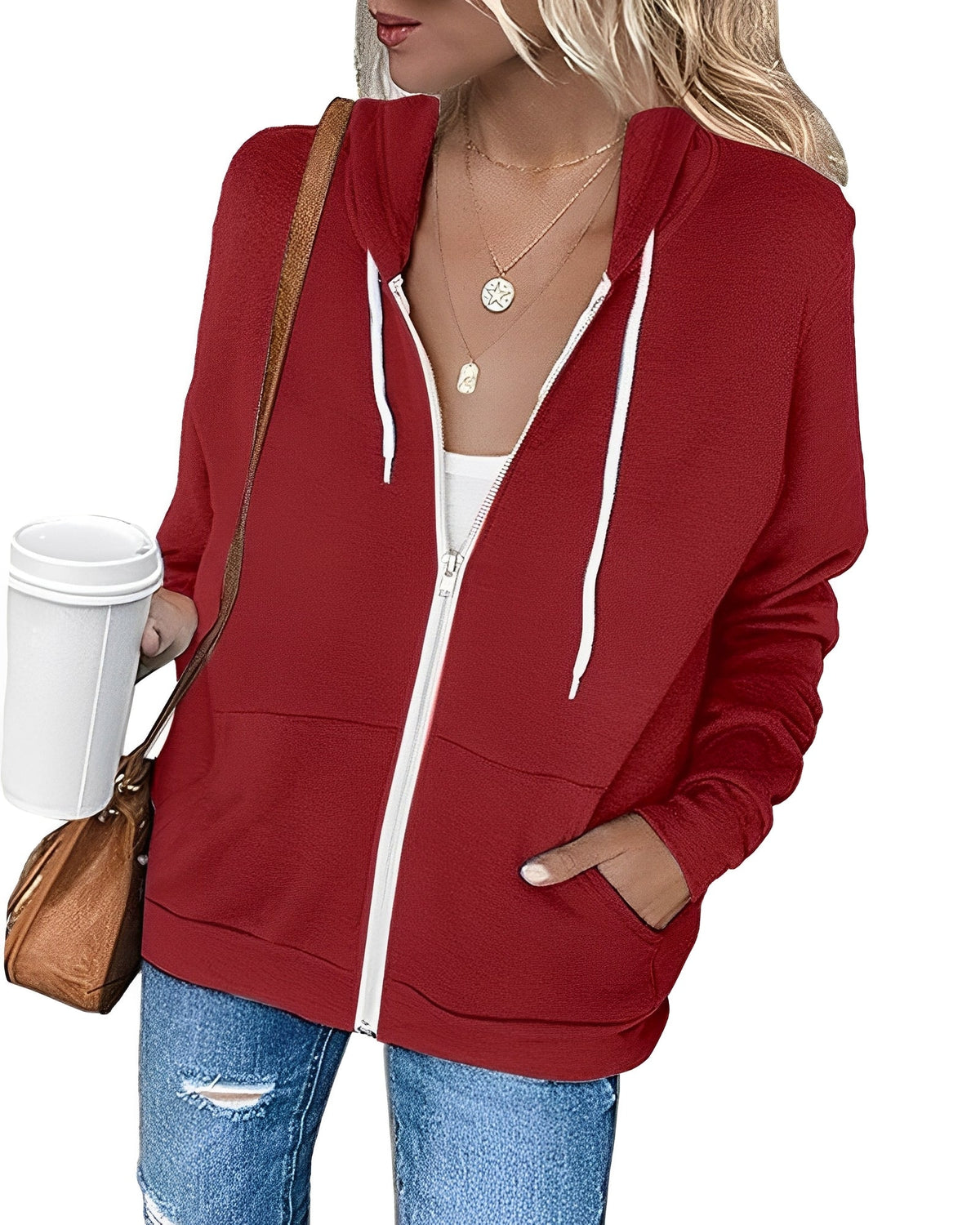 Alicia - Una sudadera ligera con capucha y cremallera y bolsillos prácticos