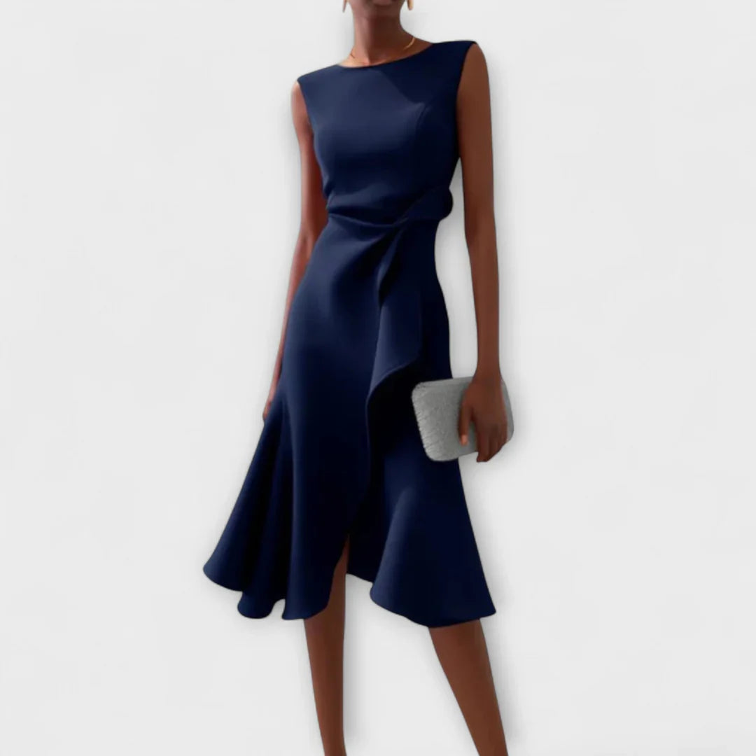 Sheila- Elegante vestido midi para damas con detalles de volantes