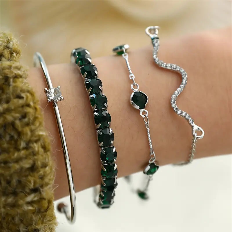 Camille – Set de pulseras elegantes con piedras verdes