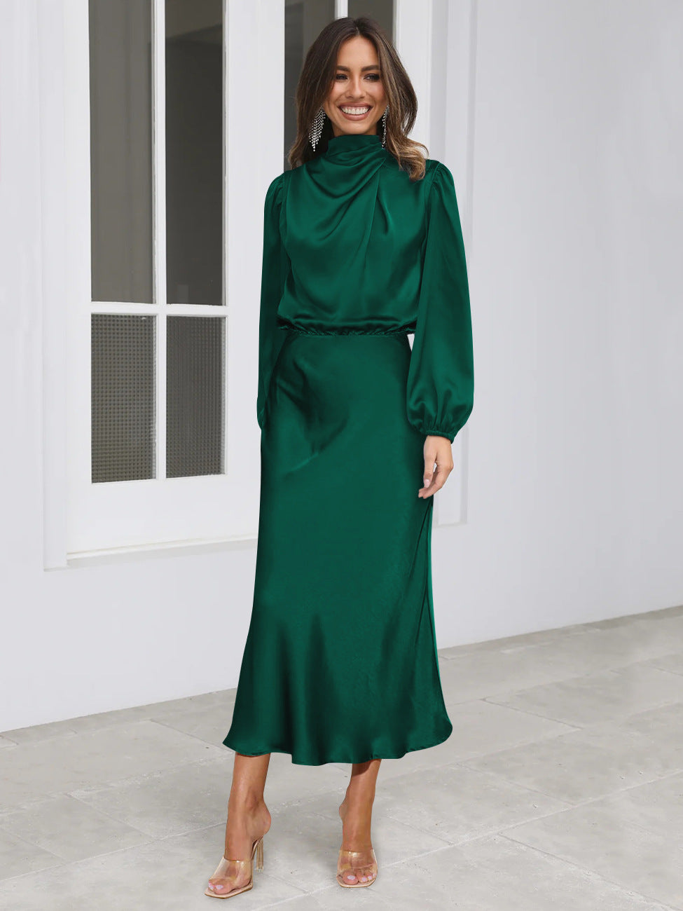 Danica - Vestido elegante de manga larga con cuello halter para mujeres