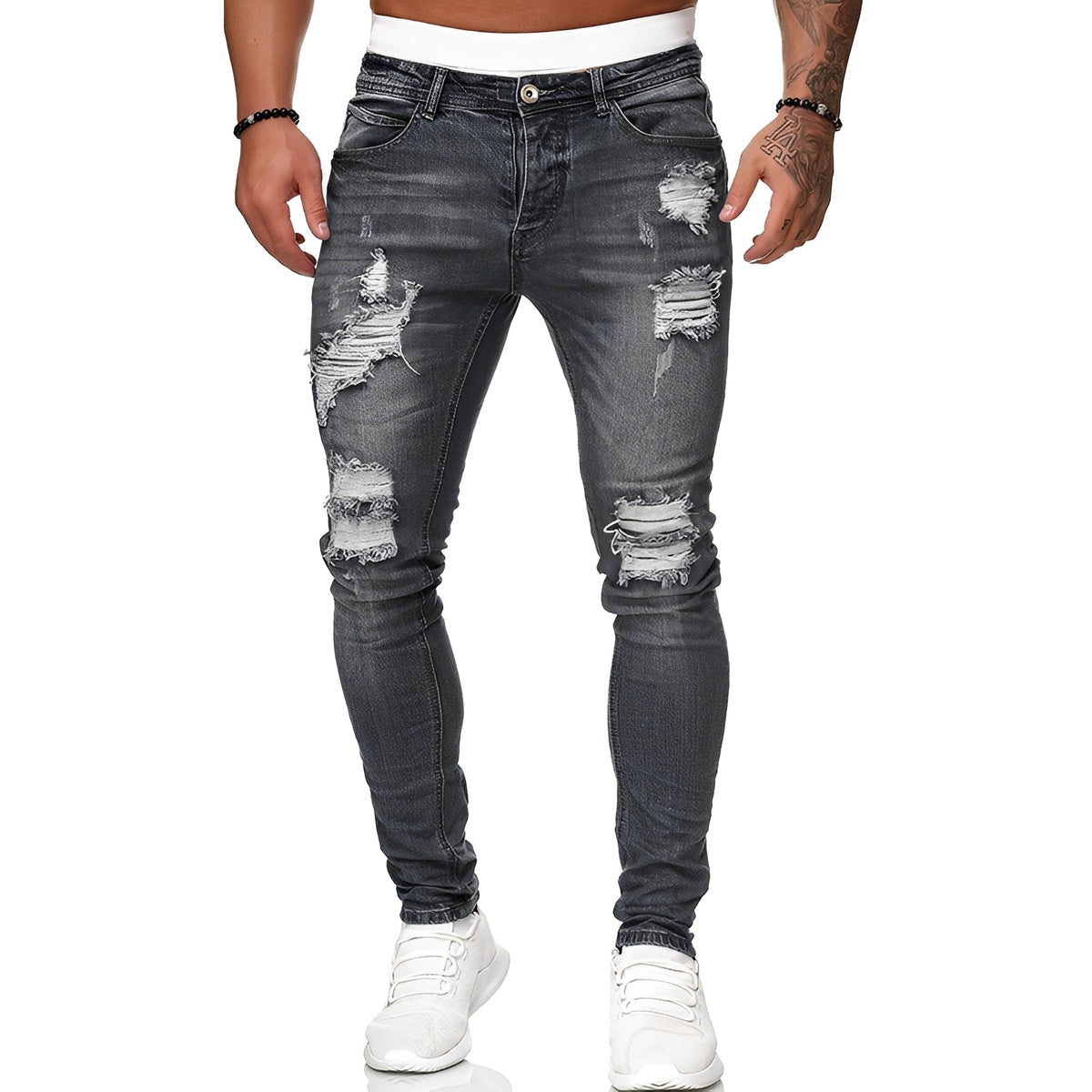 Annie - Jeans ajustados casuales con rasgaduras para hombres