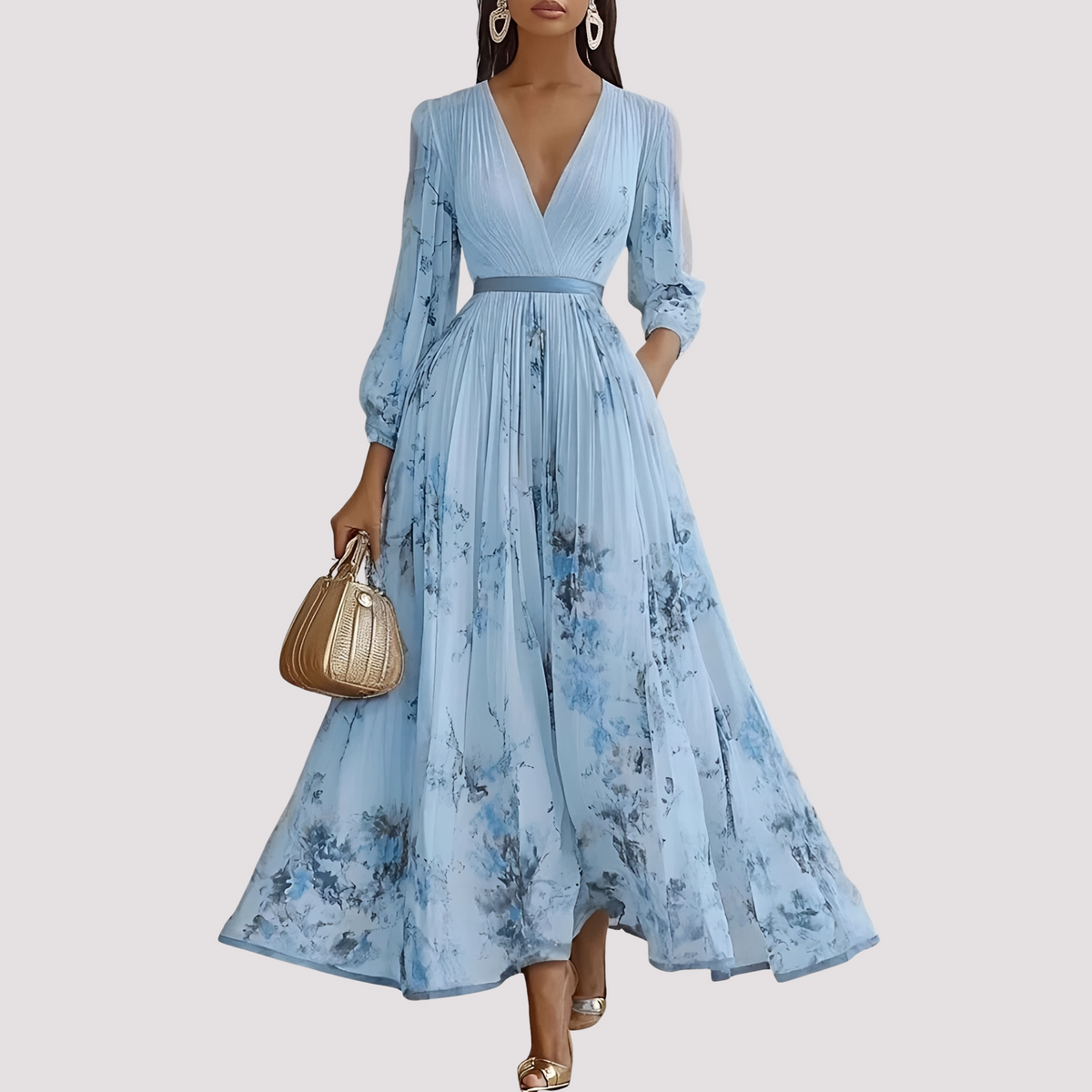 Leah - Vestido Midi Floral de Manga Larga