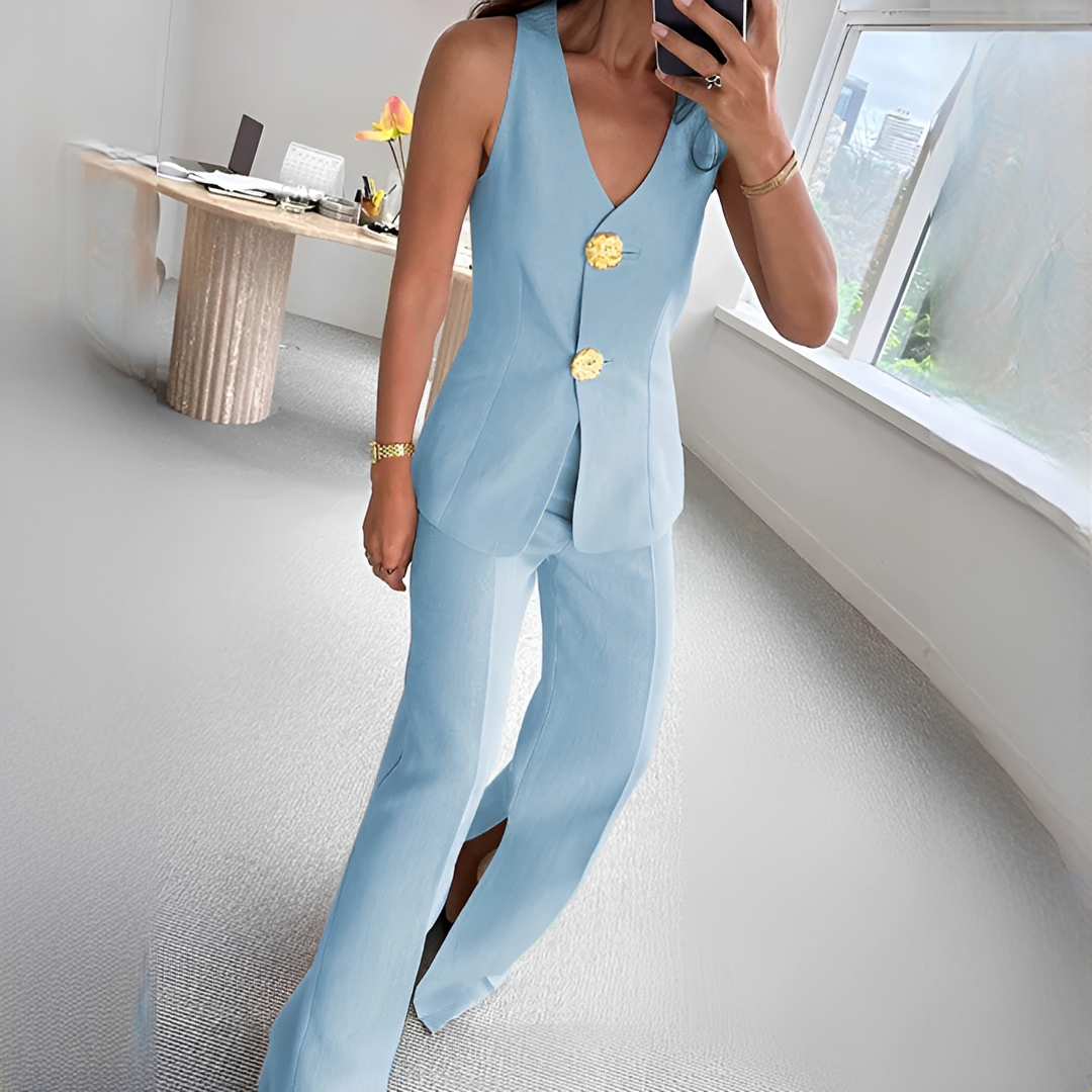 Verna - Conjunto casual de top sin mangas y pantalones