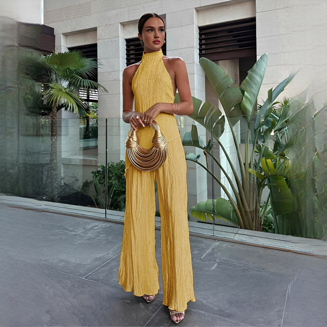 Elvissa - Conjunto elegante de top y pantalones de pierna ancha