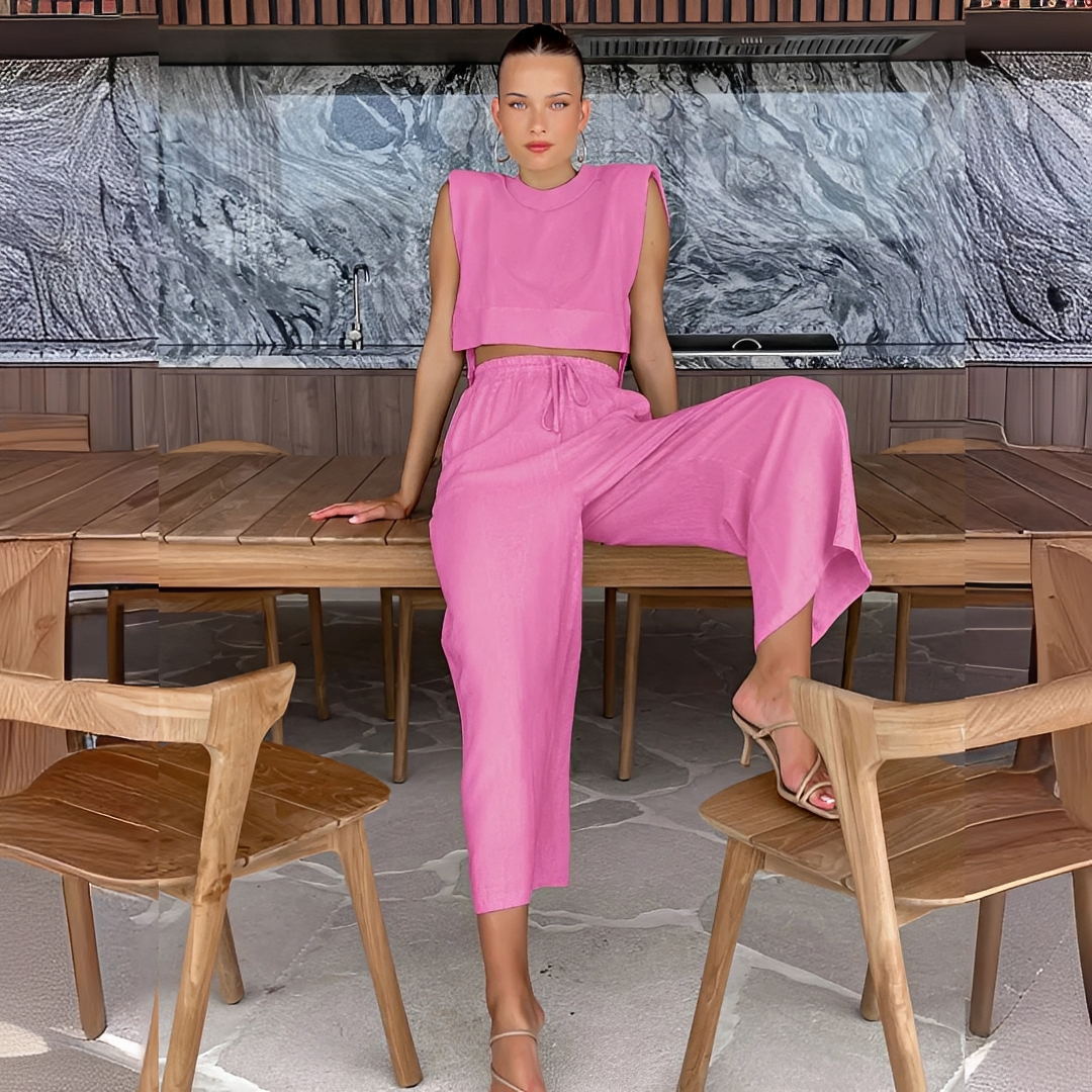 Meavel - Conjunto de pantalones de pierna ancha y top a la moda