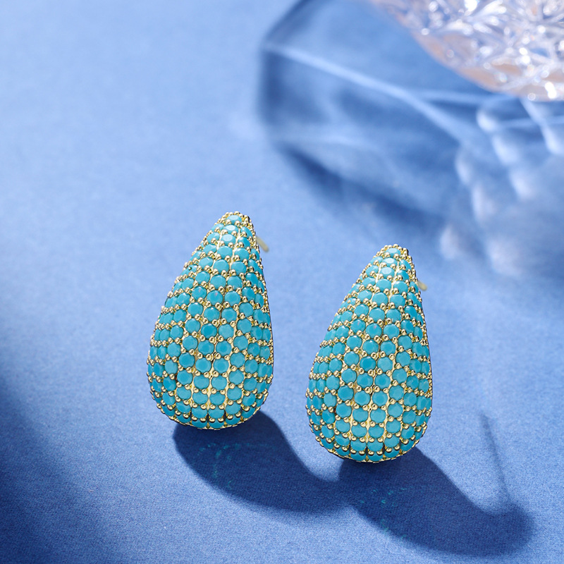 Pendientes en Forma de Gota con Diamantes - Pendiente de Diamante Incrustado