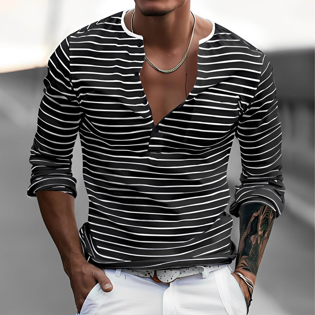Thomson - Camisa Estilizada de Manga Larga a Rayas