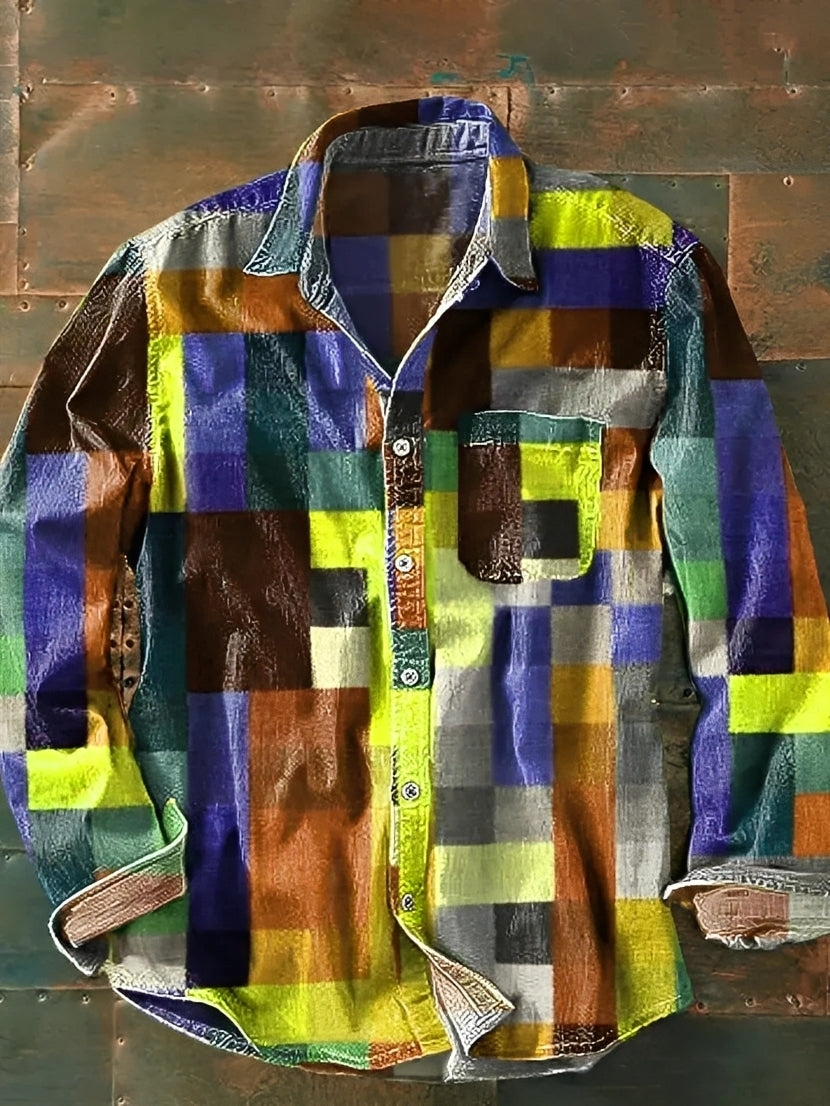 Charles – Camisa de manga larga para hombre – Retro y colorida