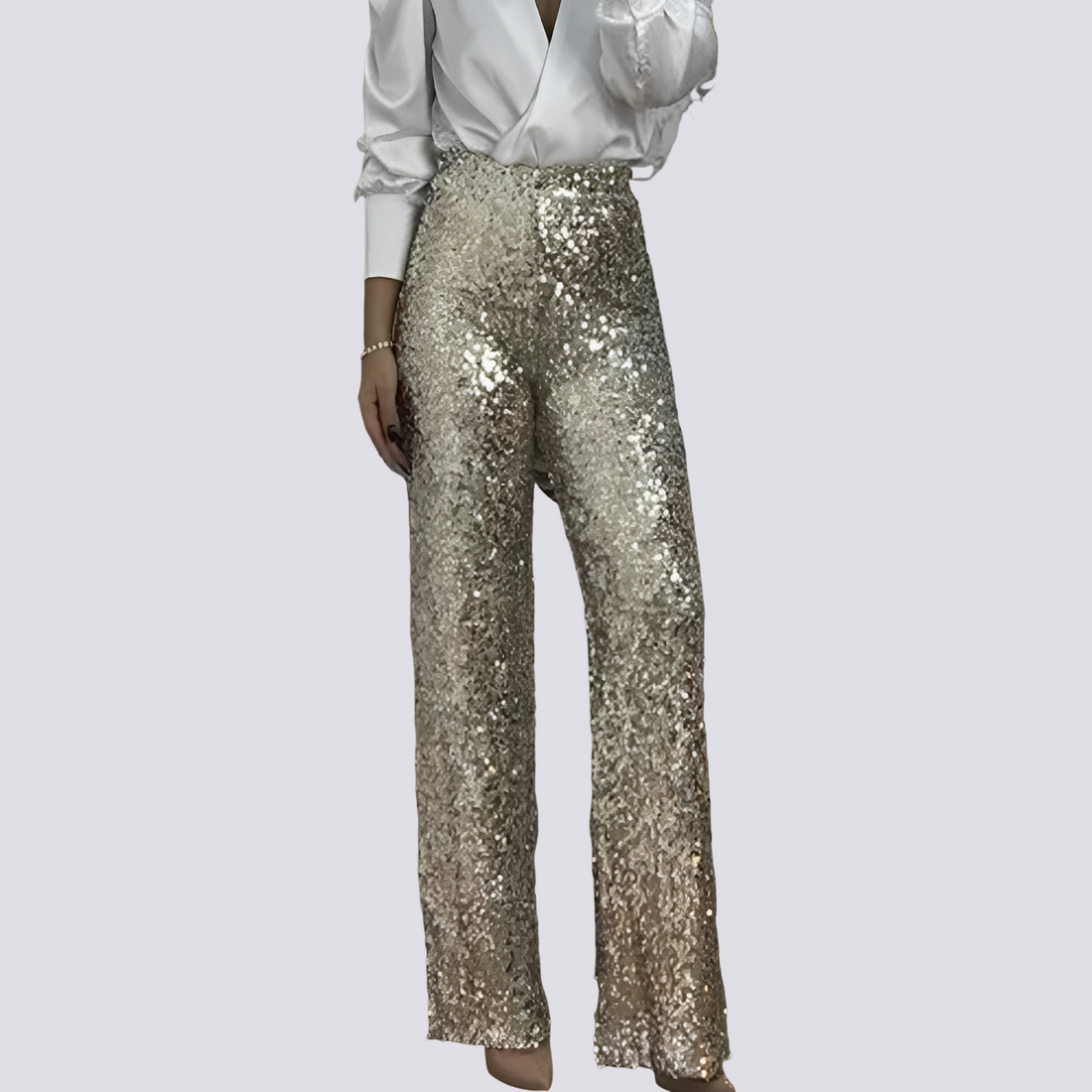 Mandy - Pantalones de Cintura Alta con Lentejuelas