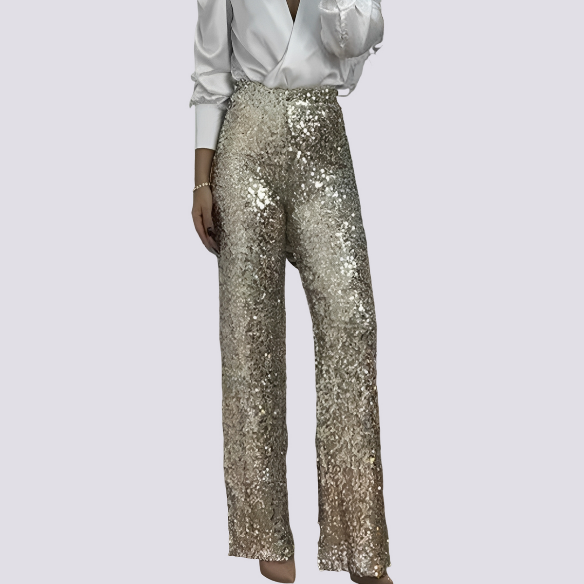 Mandy - Pantalones de Cintura Alta con Lentejuelas