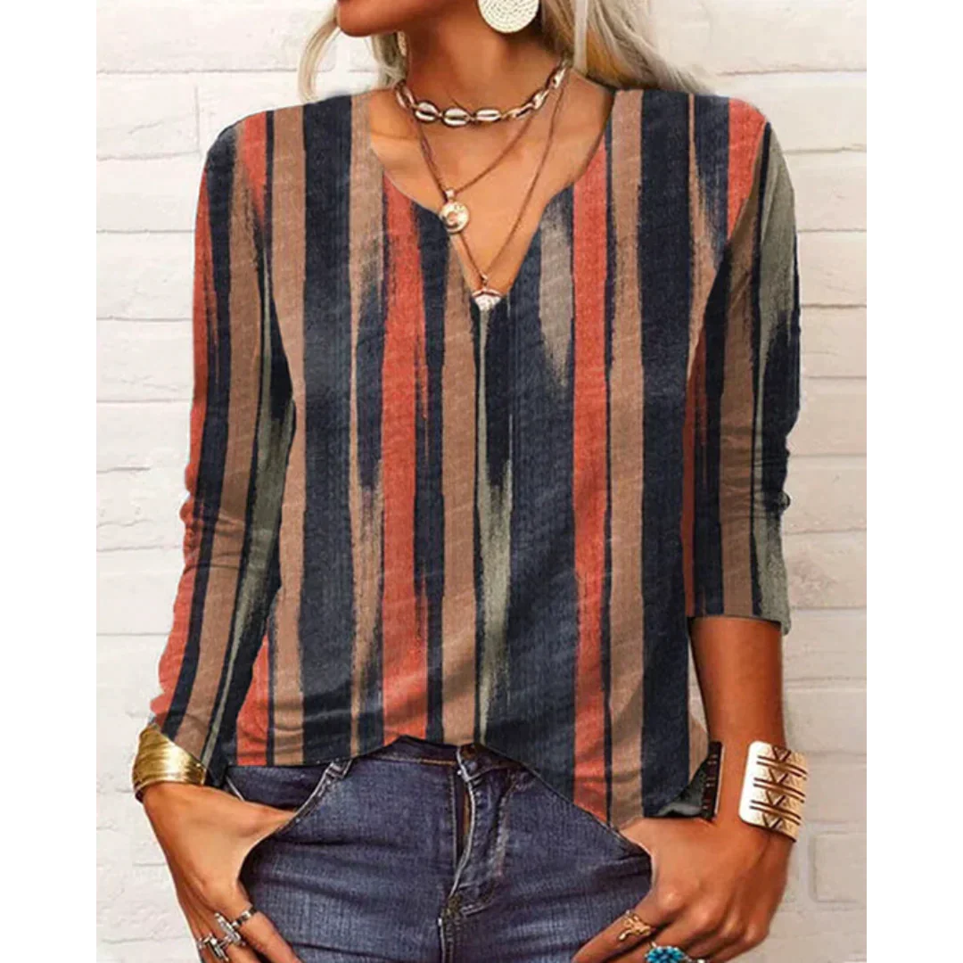 Katharina - Blusa Bohemia Multicolor de Manga Larga y Escote en V