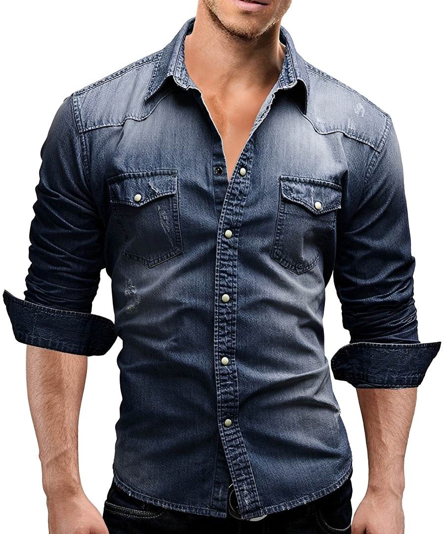 Arjun - Camisa de Mezclilla Hombre - Casual de Manga Larga