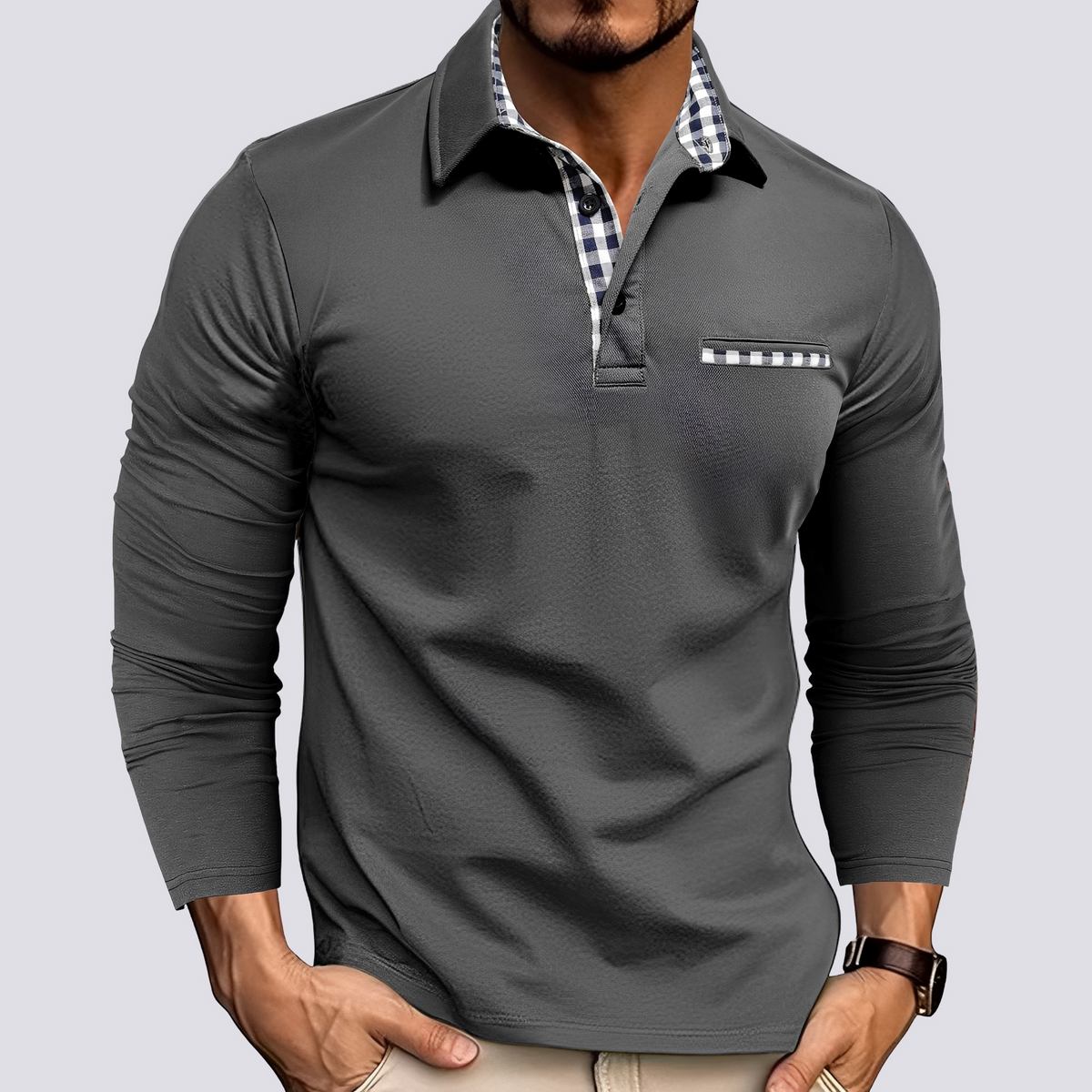 Mark – Polo para hombre – Camisa de manga larga casual
