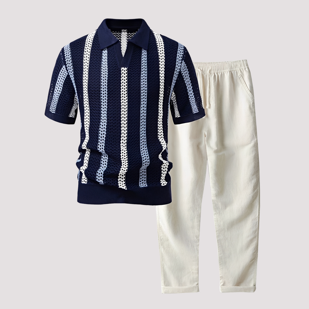 Richards - Conjunto de Polo a Rayas Cómodo y Pantalones