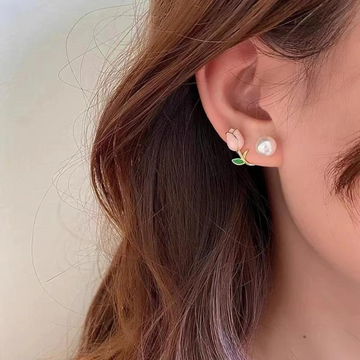 Pendientes de perlas en forma de tulipanes - Pendientes de perlas de flores moradas